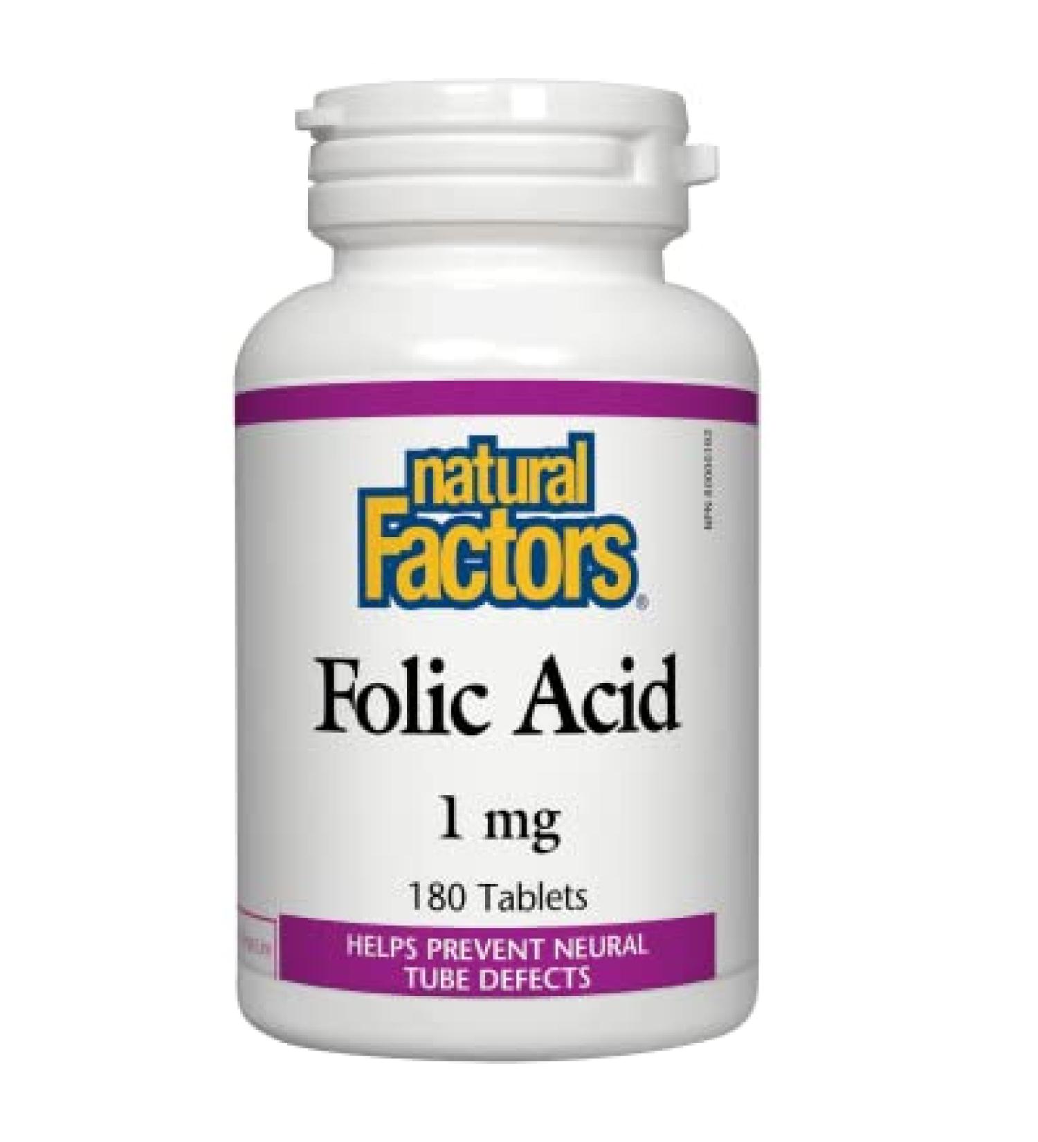 Folic Acid 1mg (180 Tablets) by Natural Factors - Essential B Vitamin Supplement - Buy Online on GoSupps.com