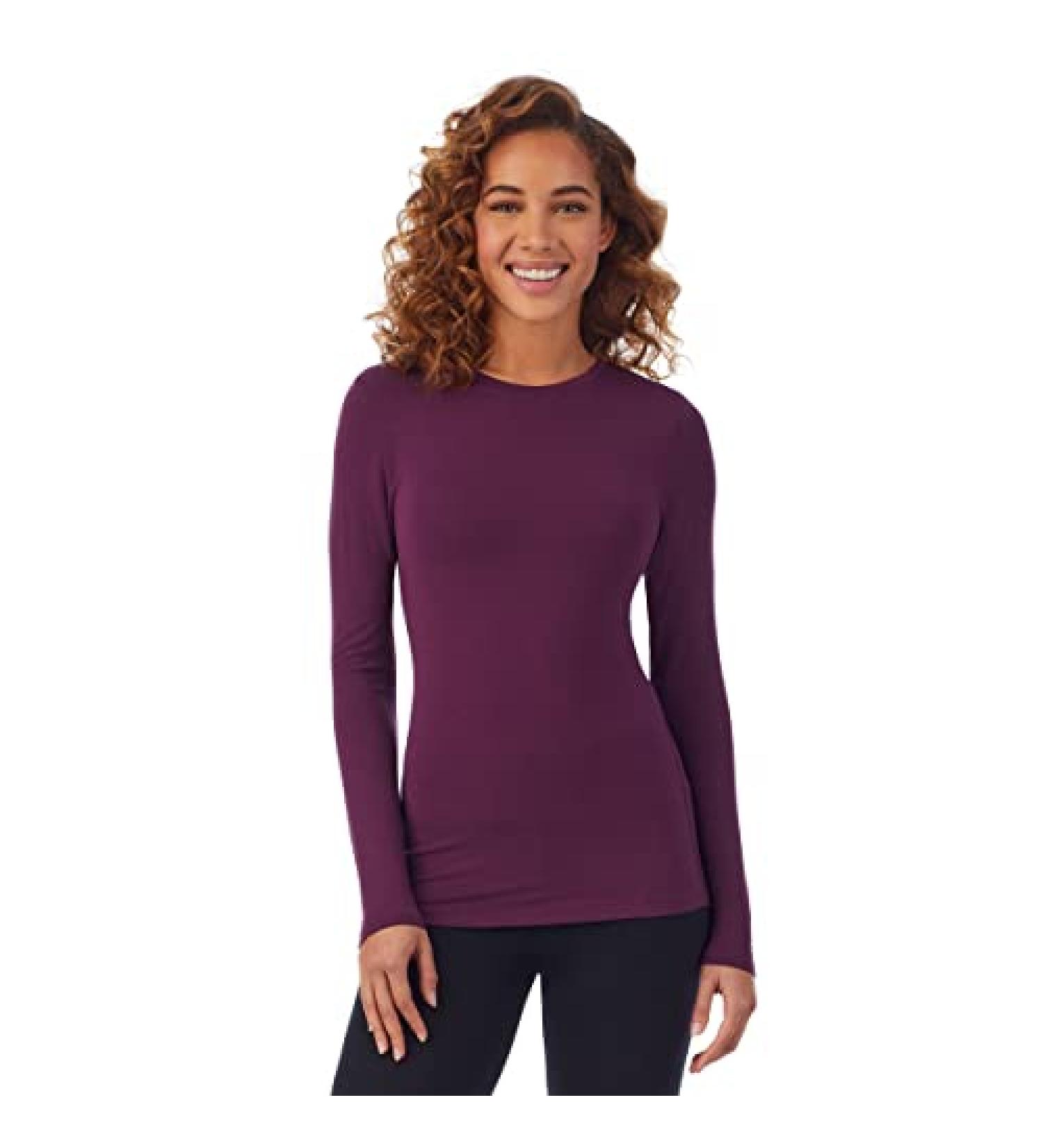 Cuddl Duds Women's Softwear with Stretch Long Sleeve Crew Neck Top Small Grape