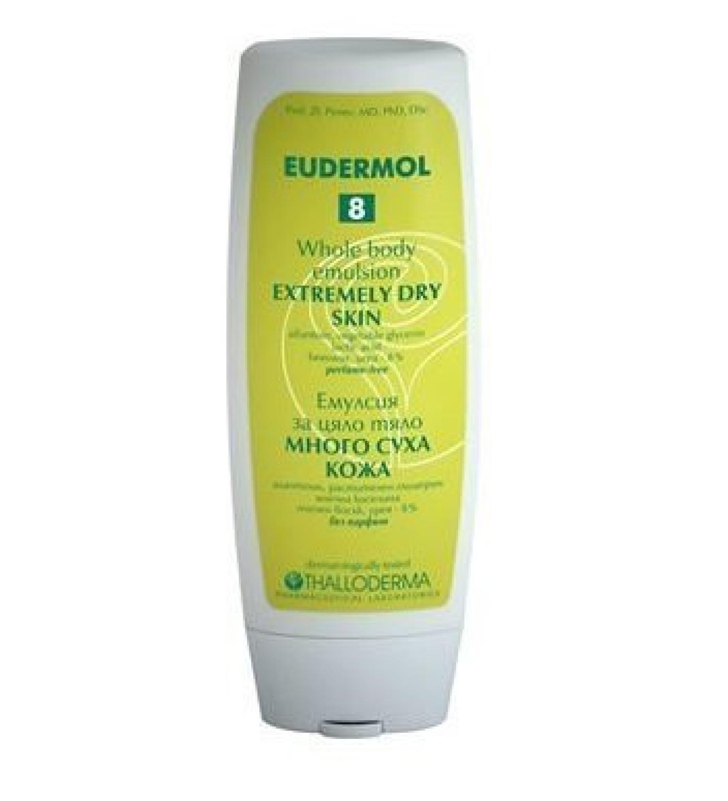 Eudermol 8 - Whole -Body Emulsion for Extremely Dry Skin - With 8% Urea Vegetable Glycerin Lactic Acid Allantoin & Beeswax-Free - 200ml by Thalloderma Pharmaceutical