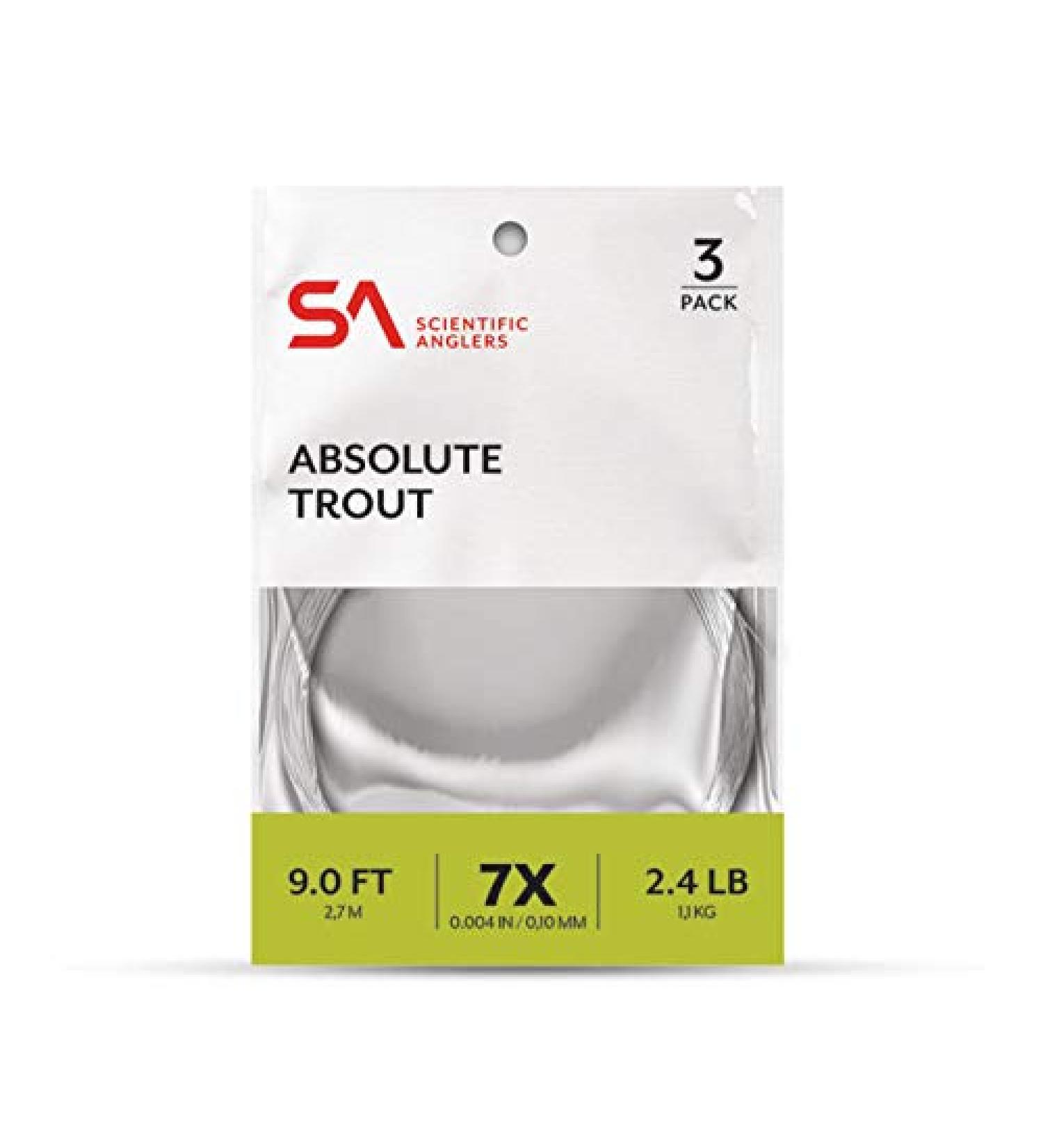 Scientific Anglers Absolute Trout Fly Fishing Leader, 9ft, 6 Pack 4X - 6PK