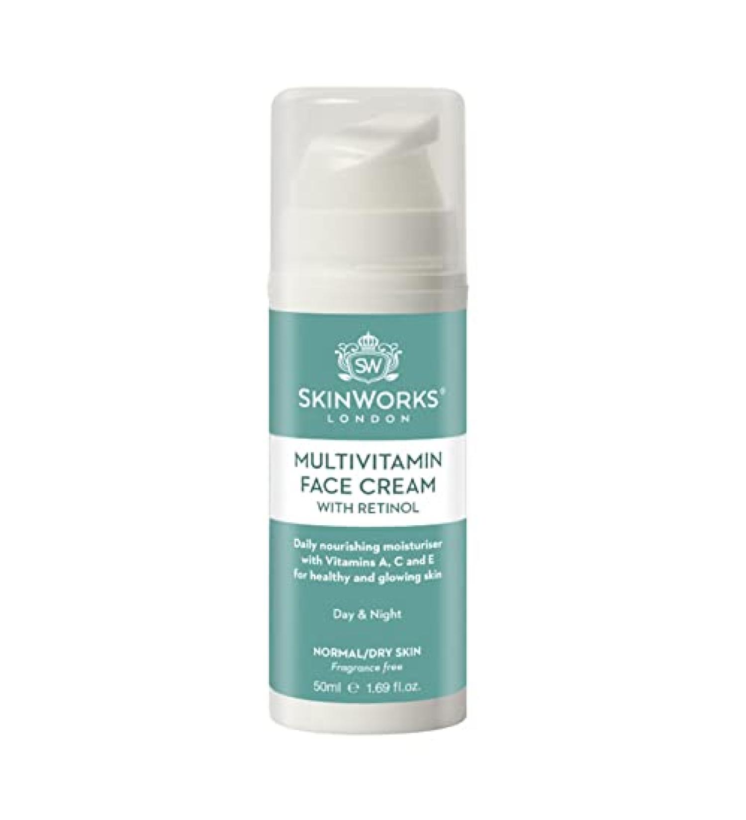 SkinWorks Multivitamin Face Cream with Retinol Vitamin C and Vitamin E. Brightening and anti-ageing day and night formula for normal to dry skin fragrance free. 50ml - Buy Online on GoSupps.com