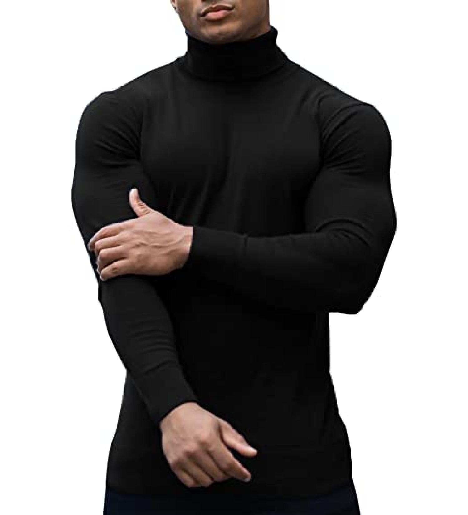 KINGBEGA Men's Slim Fit Turtleneck Sweater - Black, Small - Buy Online on GoSupps.com