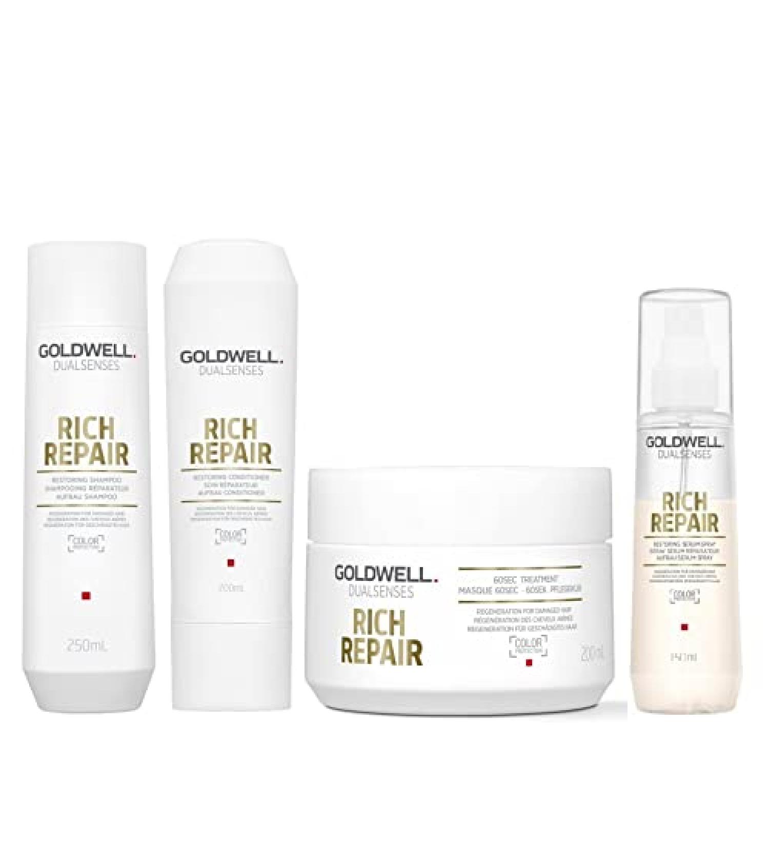 Goldwell Dualsenses Rich Repair Shampoo 250ml Conditioner 200ml 60sec Treatment 200ml Serum Spray 150ml