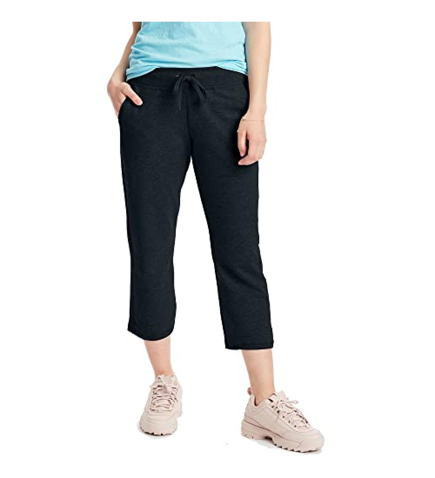 Hanes Women's French Terry Capri Sweatpants - Black, Large | Women's Capri Joggers - Buy Online on GoSupps.com