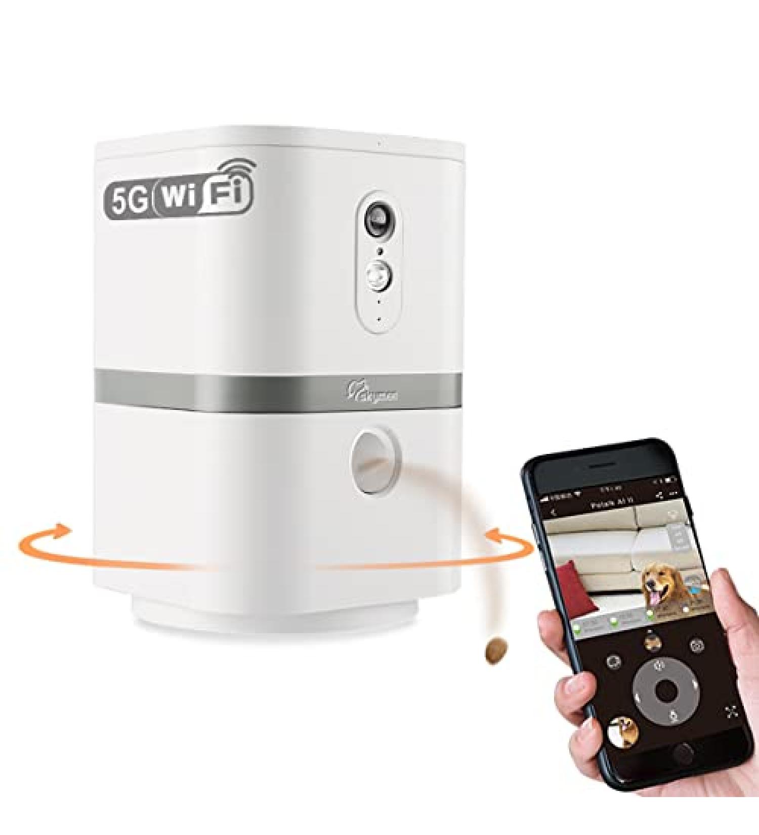 SKYMEE Petalk AI II Dog Camera Automatic Treat Dispenser 5G WiFi Full HD Pet Camera with 180 Pan Full-Room View Night Vision Two Way Audio for Dogs and Cats Compatible with Alexa (Support 5G WiFi) - Buy Online on GoSupps.com