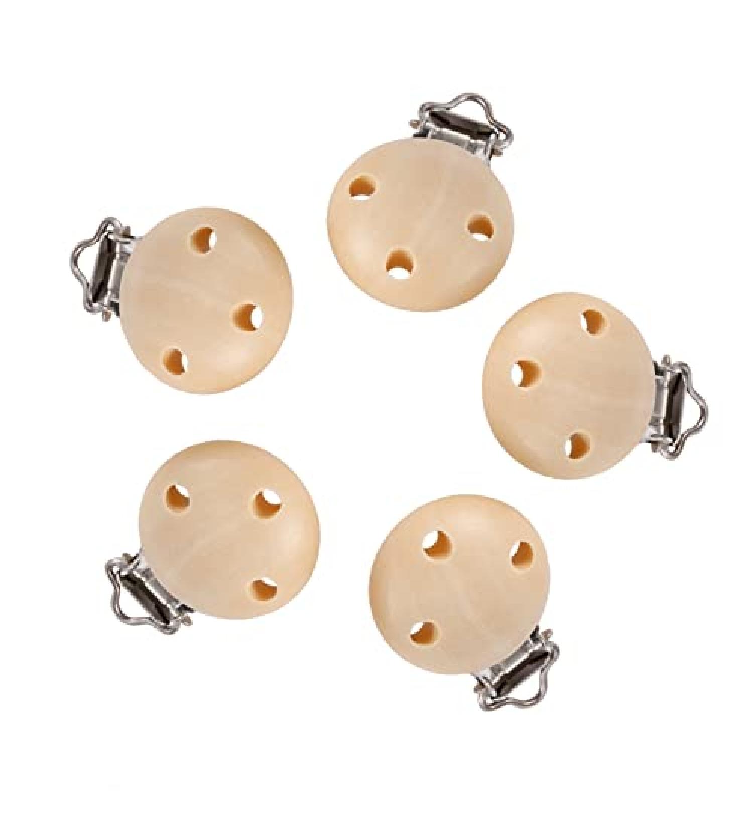 5 Pieces Natural Beech Wood Pacifier Clips Teething Grasping Toy Suspender Clips Charm DIY Pacifier Clips Holder Accessories - Buy Online on GoSupps.com