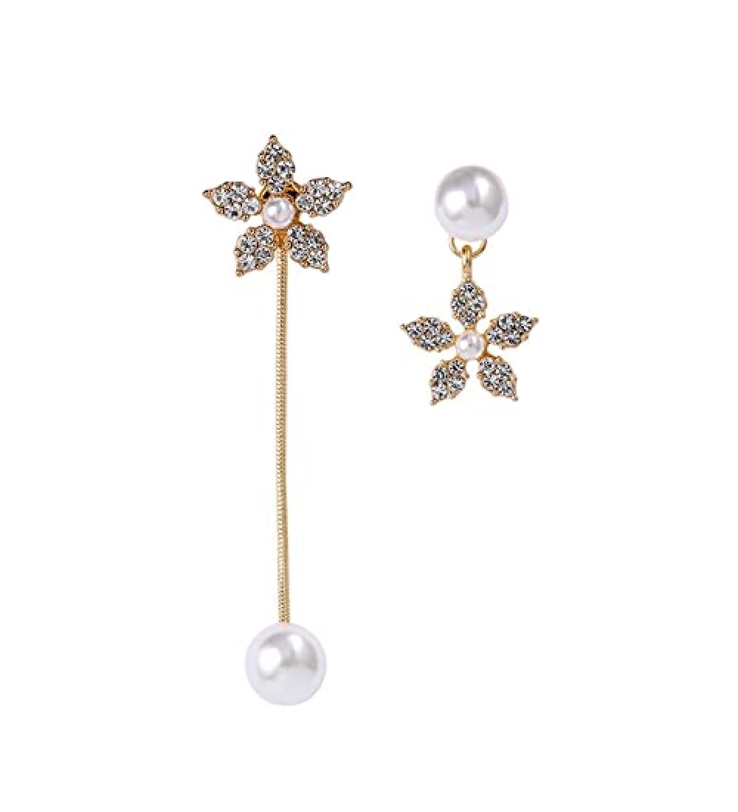 Earrings for Women Ladies Earrings Asymmetric Rhinestone Flower Drop Earrings Women Fashion Gold Color Long Pendant Earrings Wedding Jewelry Fashion Earrings Earrings for Women - Buy Online on GoSupps.com