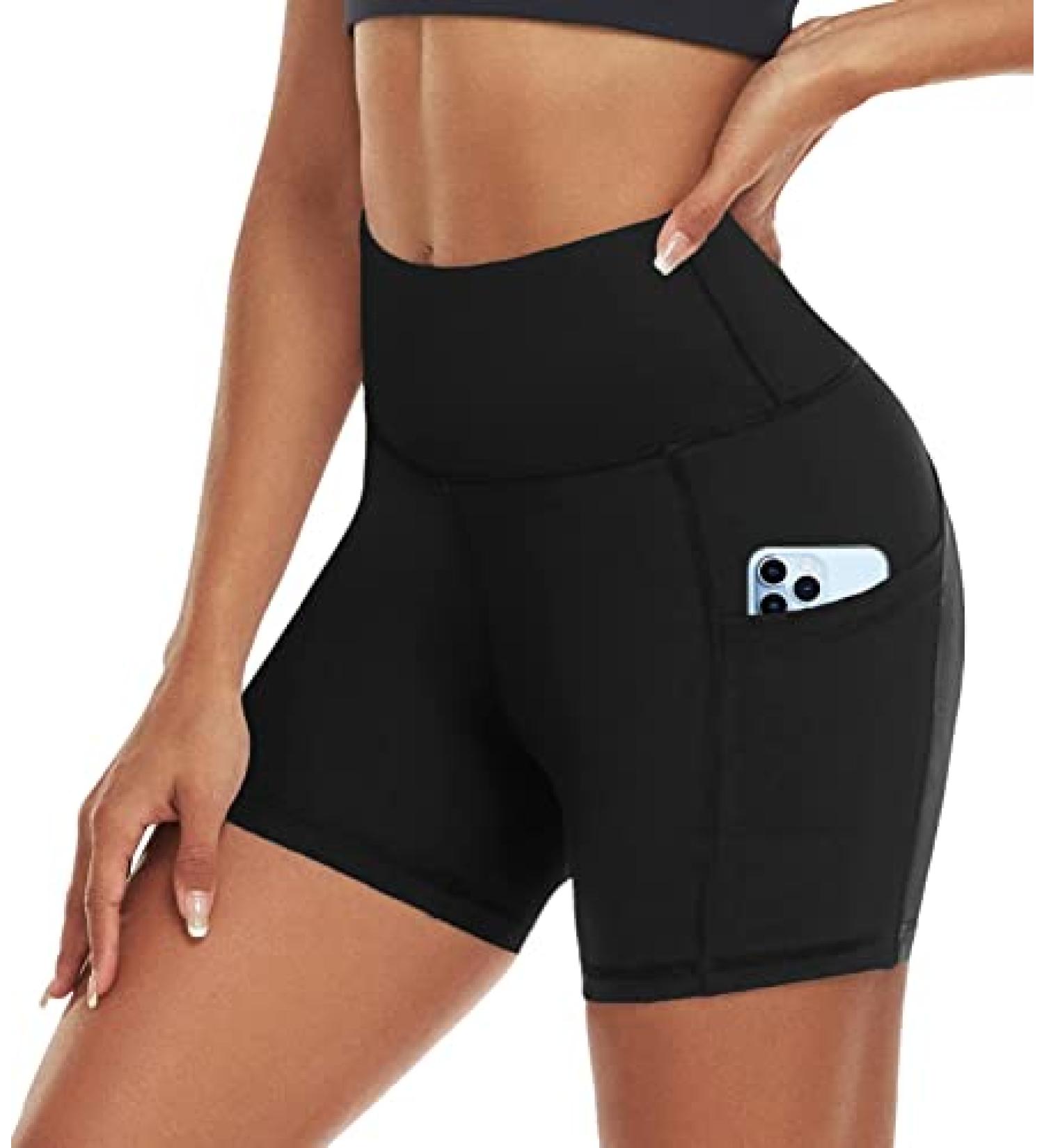 ACTINPUT Women's High Waist Cycling Shorts with Pockets - Opaque Yoga Leggings Short Sports Pants in Black - Comfortable & Stylish Hotpants - Buy Online on GoSupps.com