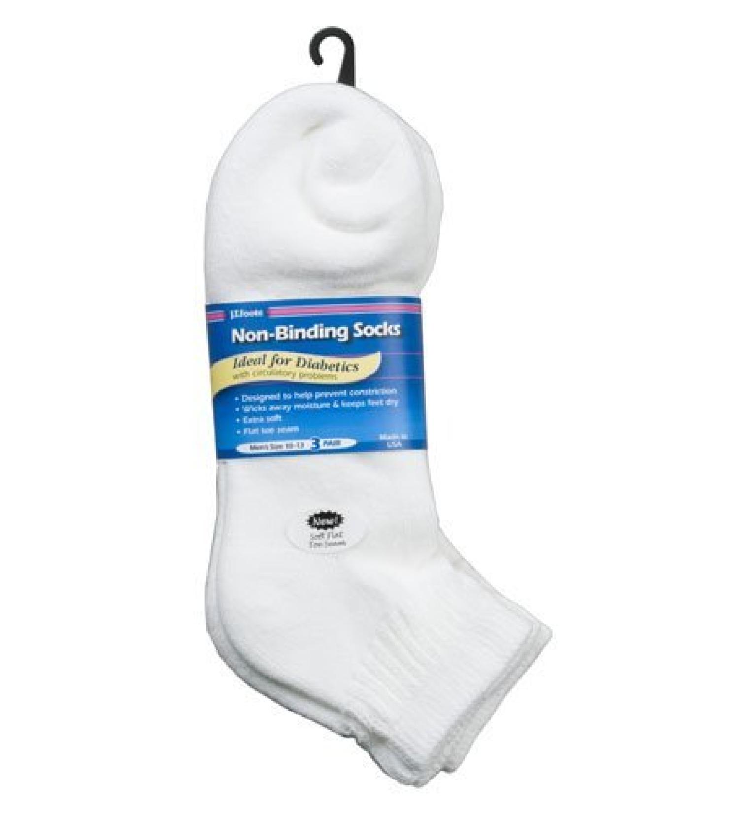 J.T. Foote - Non Binding Diabetic Socks Low Cut Ped Mens 3pk - White Size 10-13