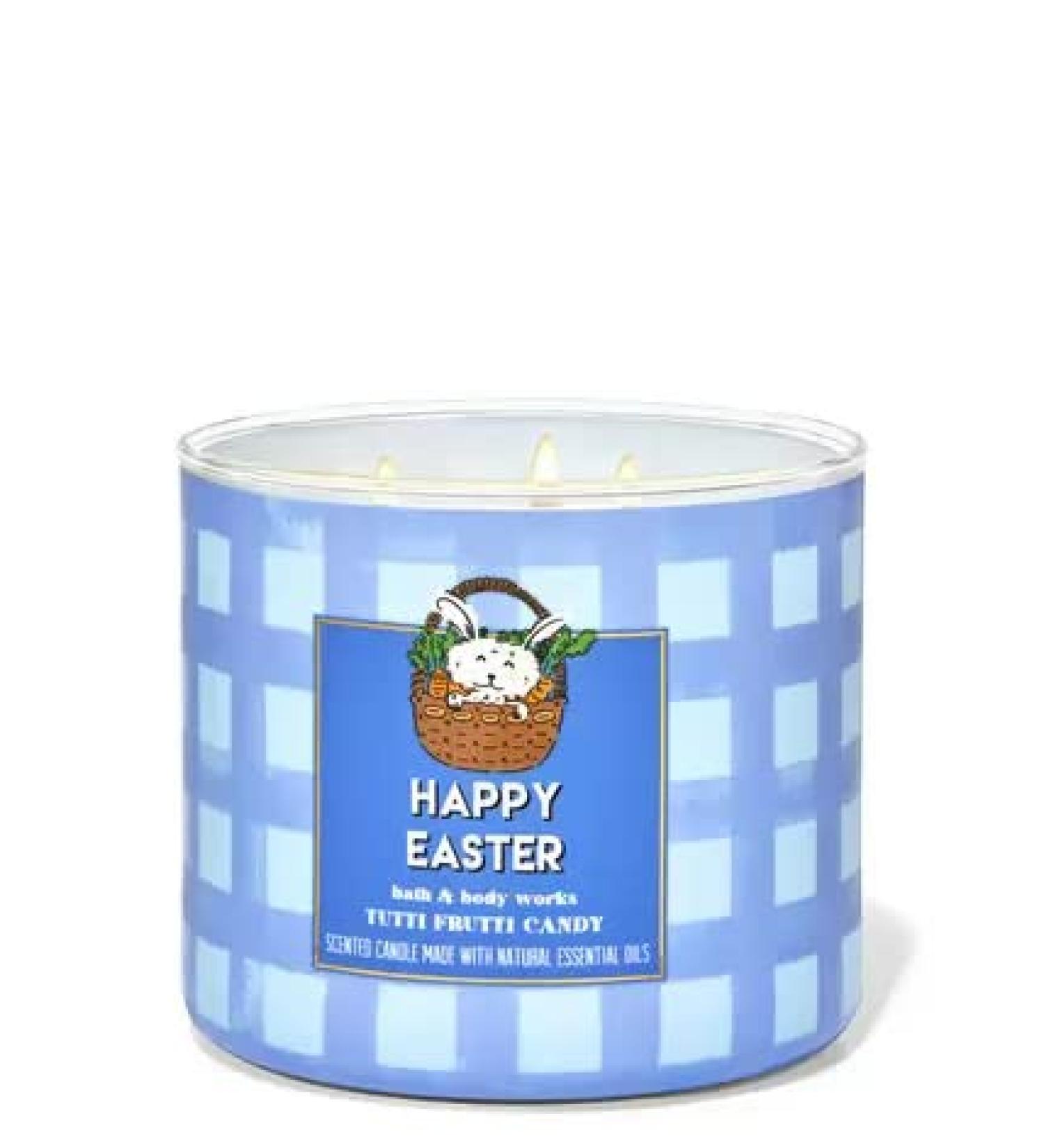 Bath & Body Works White Barn 3-Wick Candle w/Essential Oils - 14.5 oz - 2022 Easter Scents! (Happy Easter - Tutti Frutti Candy)