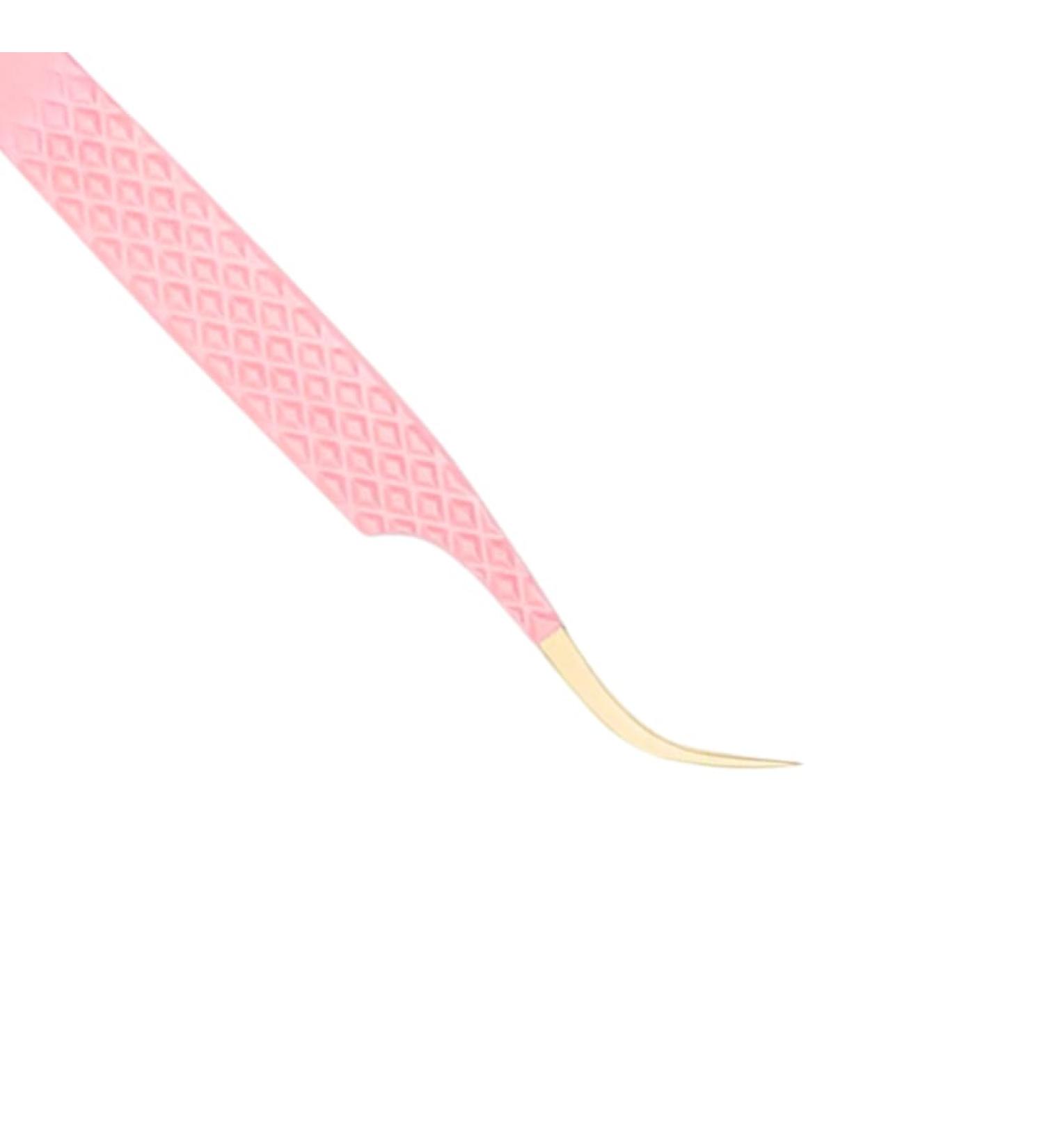 Fiber Tip Eyelash Tweezers Professional Stainless Steel Tweezers Lash Extension Isolation Volume Classic Lashes Curved Straight Tweezer with Measurements - Pink Lavi Lashes (Curved) - Buy Online on GoSupps.com