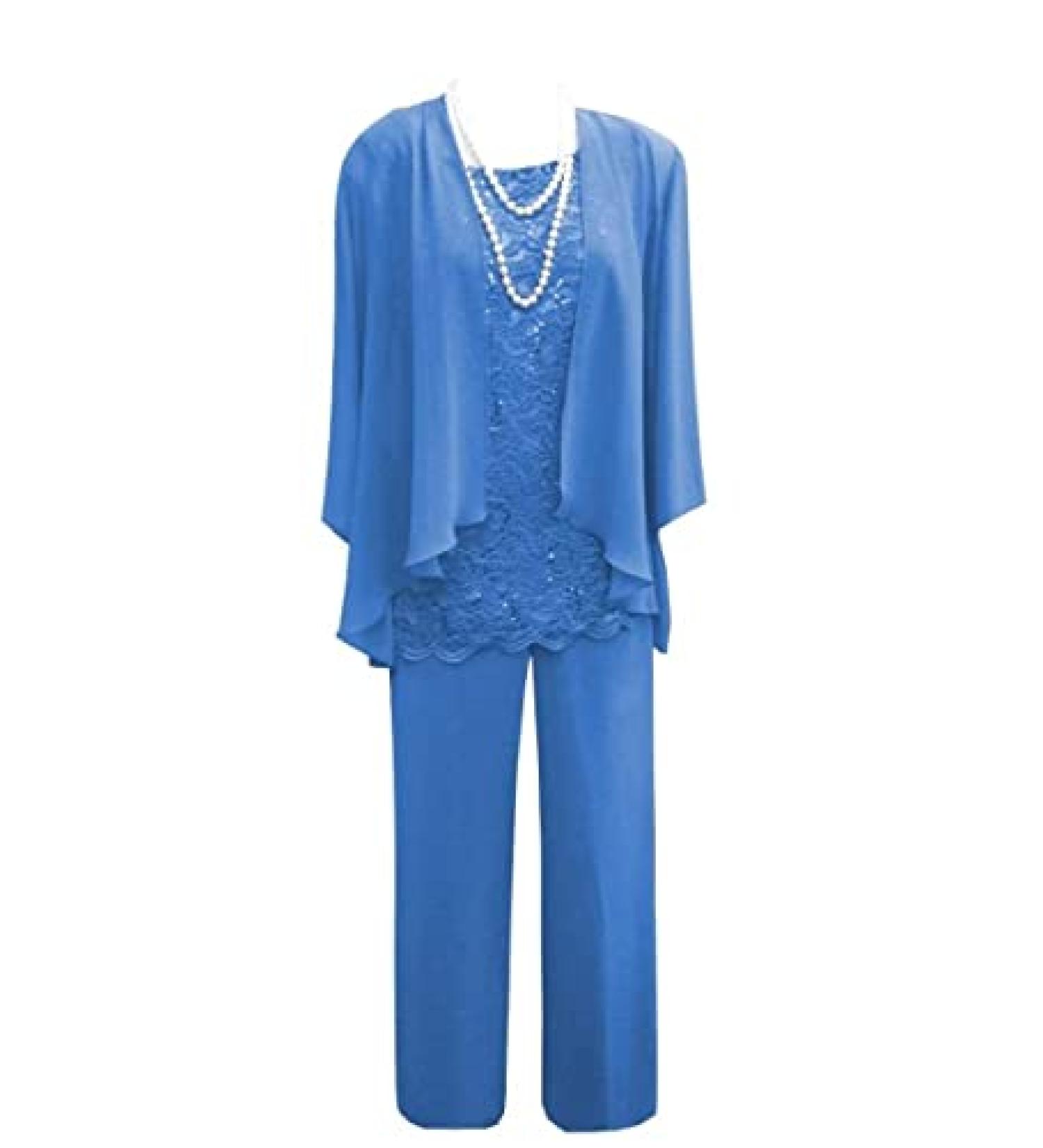 Blue Lace Mother of The Bride Dress Pantsuit Set - Formal Wedding Guest Outfit - Size 22 Plus - Buy Online on GoSupps.com