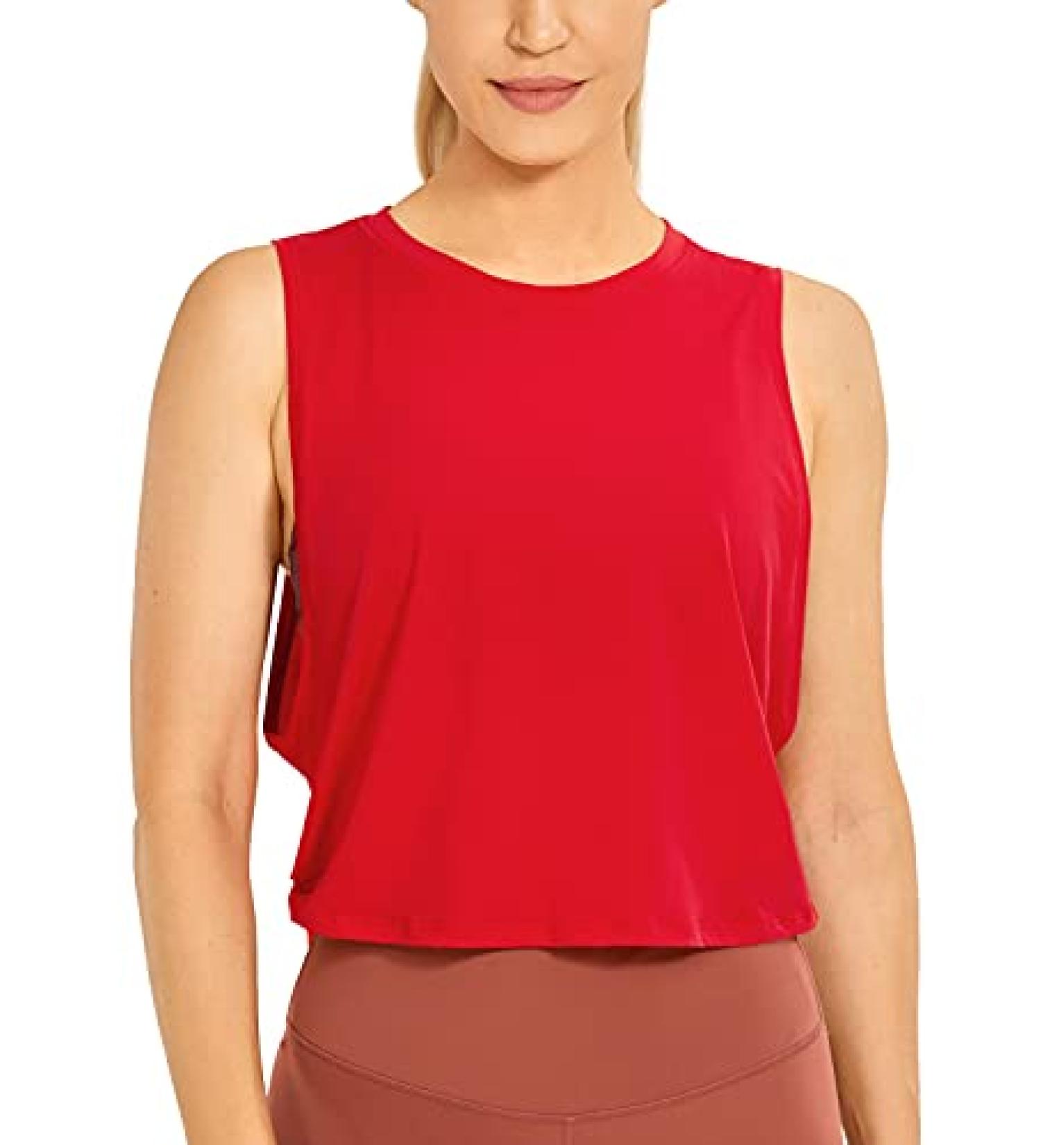 CRZ YOGA Pima Cotton Cropped Tank Top for Women - Sleeveless Athletic Yoga Shirt | Deep Armhole - Festival Red | Medium - Buy Online on GoSupps.com