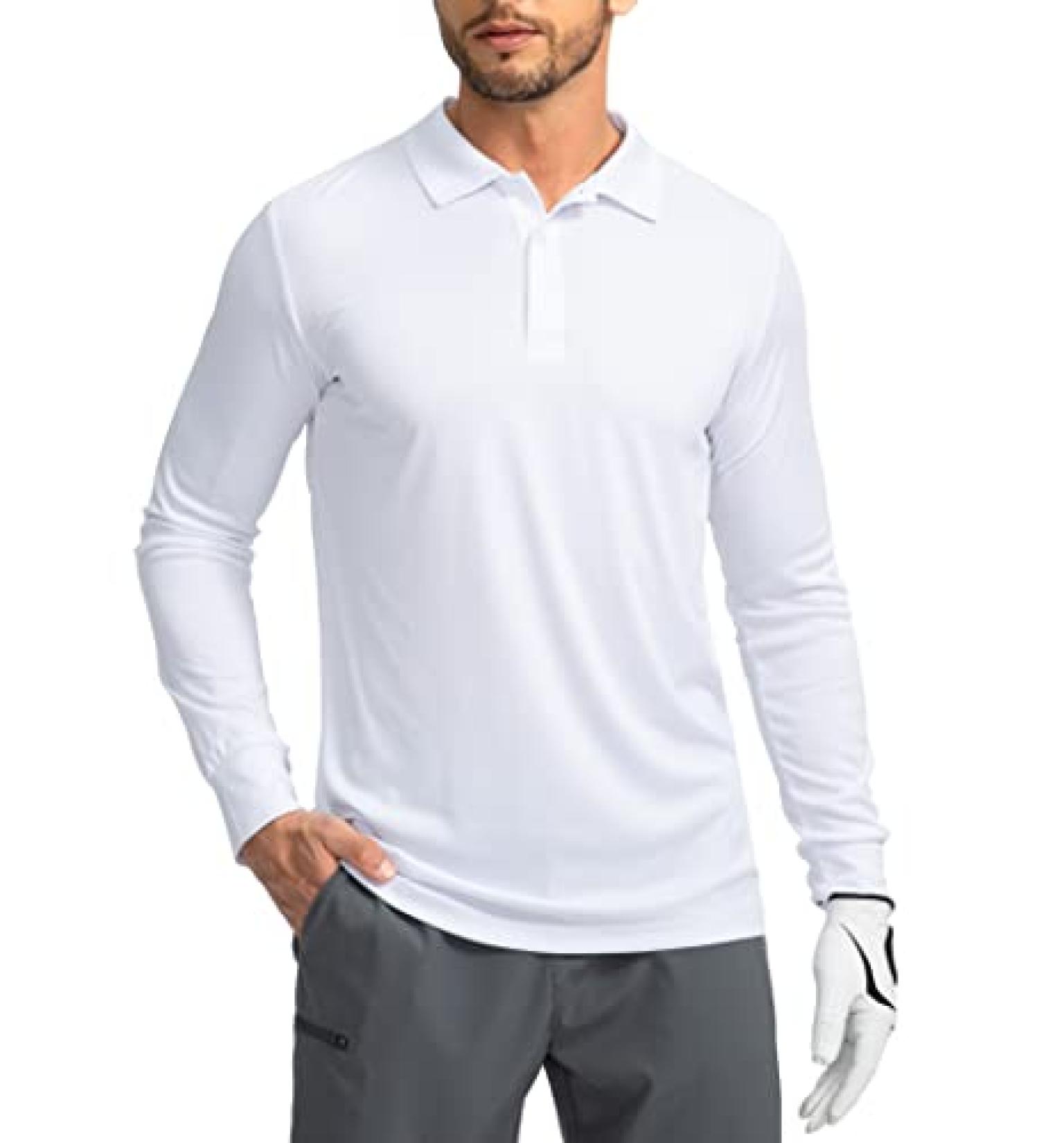 Men's Long Sleeve Polo Shirt UPF 50+ Sun Protection Lightweight Cool Shirt for Work, Golf, Fishing - A-White, Large - Buy Online on GoSupps.com