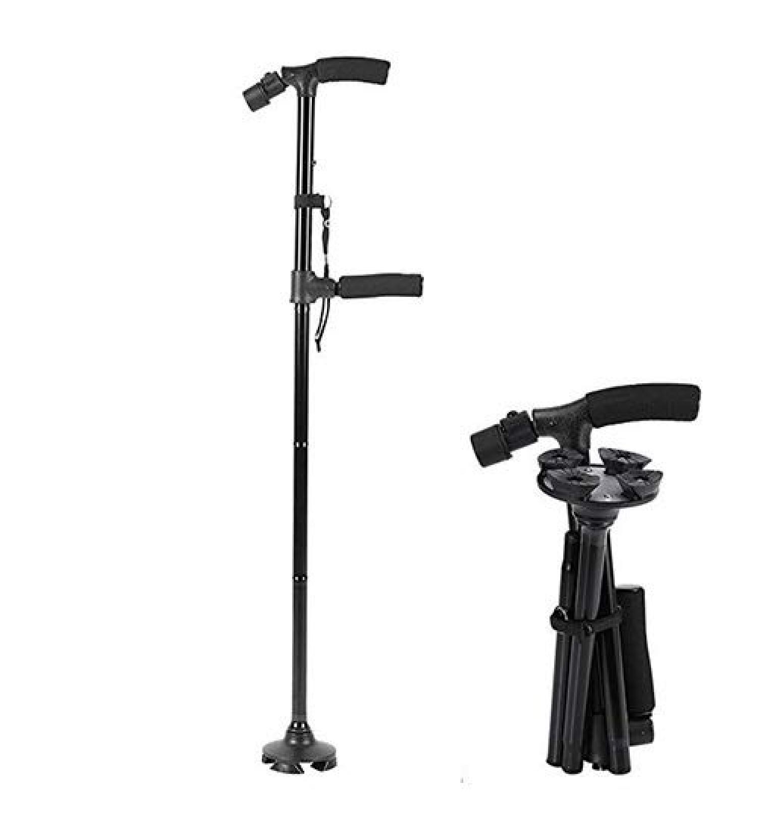 Walking Cane Folding Trekking Poles Double Handle Design with Flashlight Led Lights Adjustable Walking Stick for Old Men Get Up and Go - Buy Online on GoSupps.com