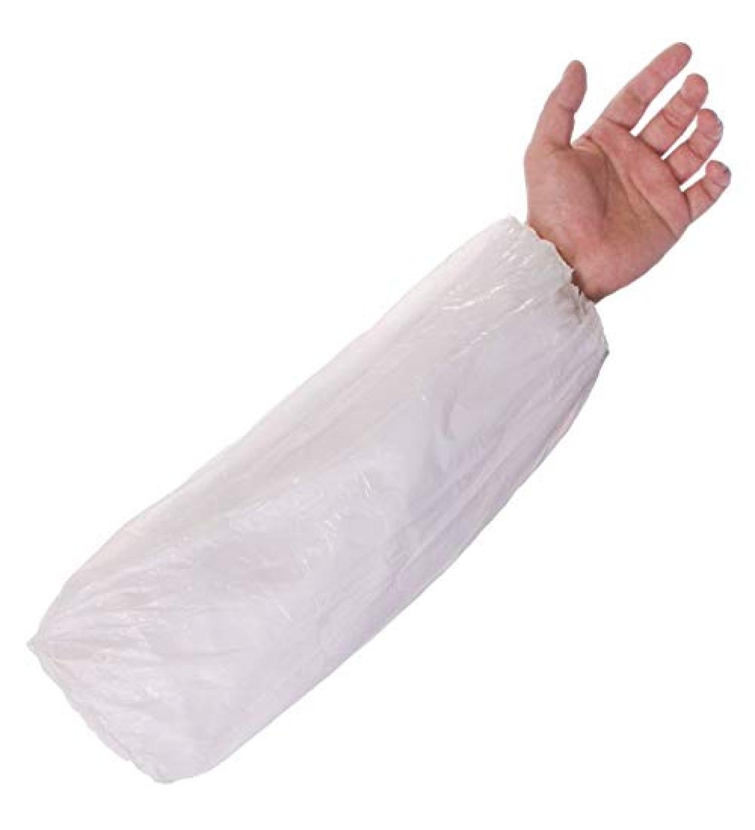 100 x Disposable Sleeves Over-Sleeve Water-Resistant Arm Cover Sleeve Protector with Elasticated Wrist (White)