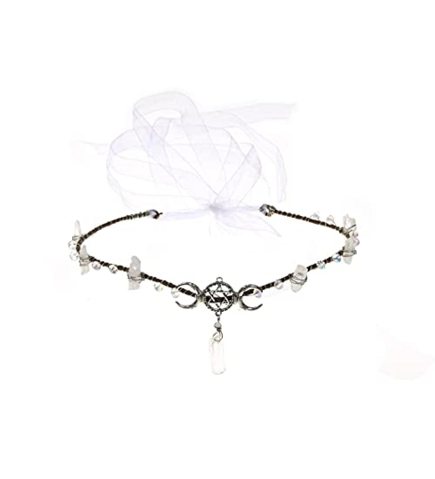 Vividsun Raw Crystal Tiara Crown - Woodland Moon Elf Fairy Rhinestone Hair Garland for Halloween & Wiccan Goddess Cosplay - Buy Online on GoSupps.com