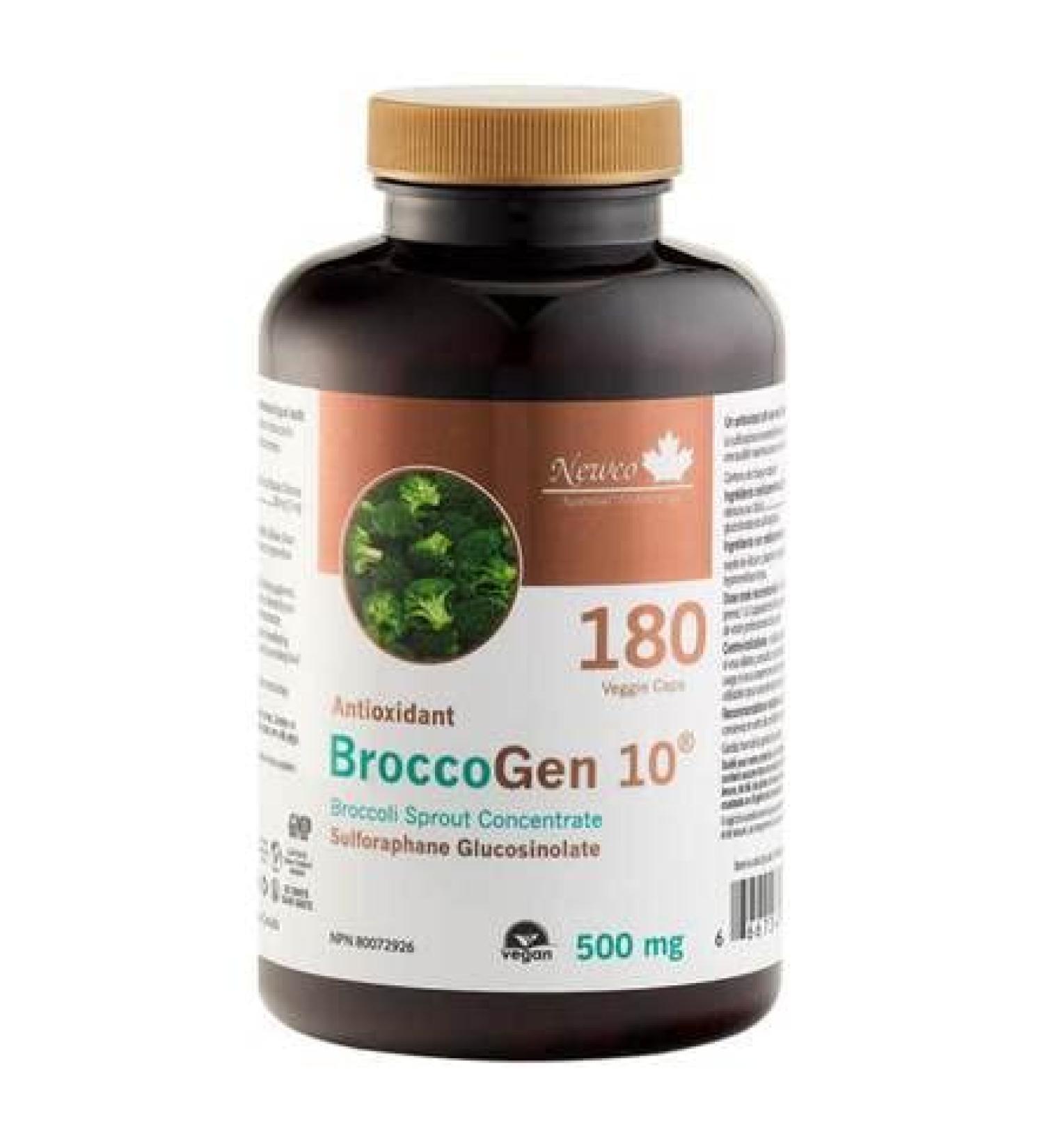 BroccoGen 10 Sulforaphane Glucosinolate Broccoli Sprout Concentrate 500mg 180 Vegetable Caps by Newco Brand - Buy Online on GoSupps.com