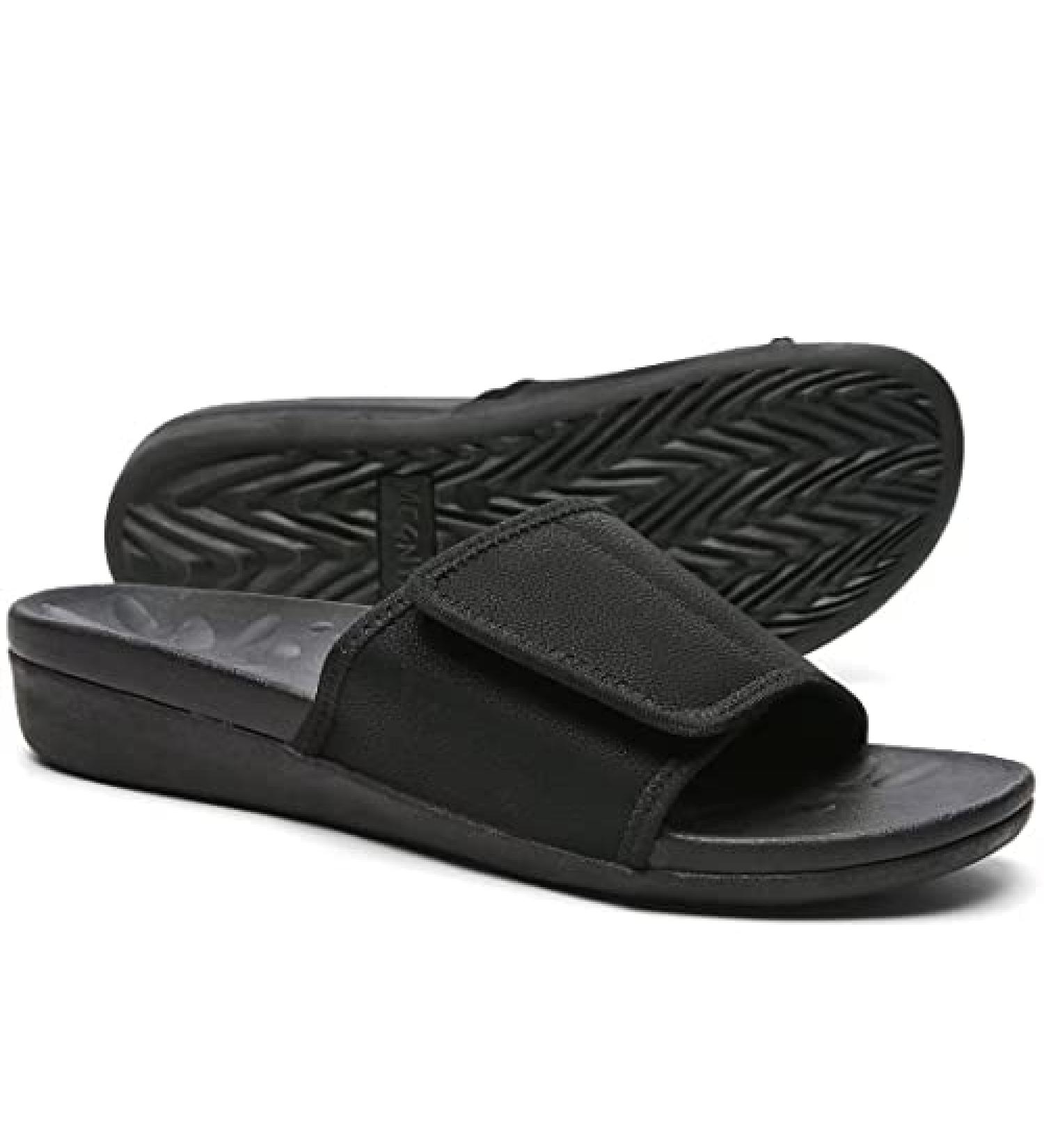 QLEYO Orthopedic Slides Sandals for Women | Arch Support, Plantar Fasciitis Relief & Comfort | Adjustable Straps | Black, Size 7W - Buy Online on GoSupps.com