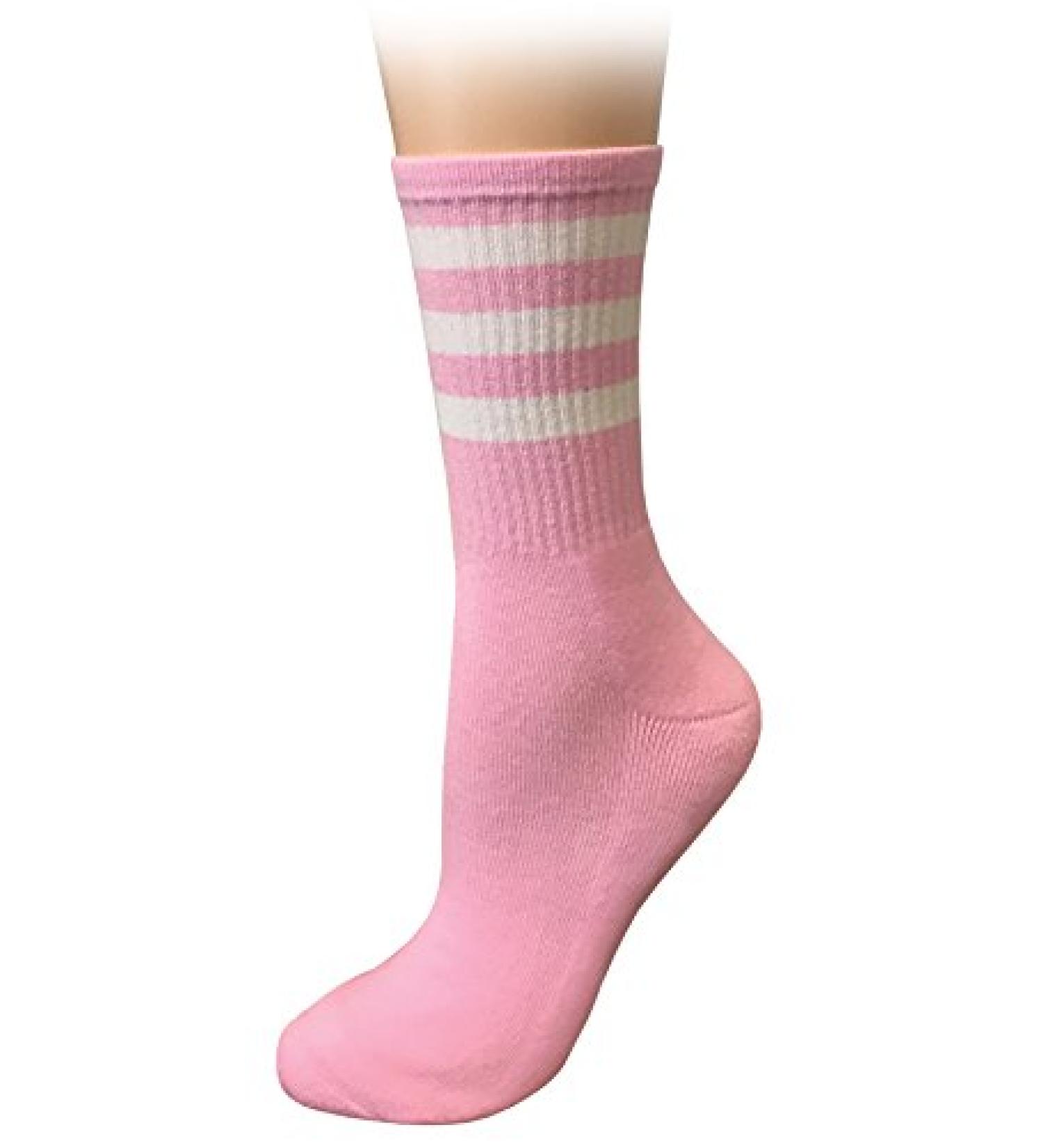 Prestige Medical Cushioned Crew Socks Pink With White Stripes 2 Count Pink One Size