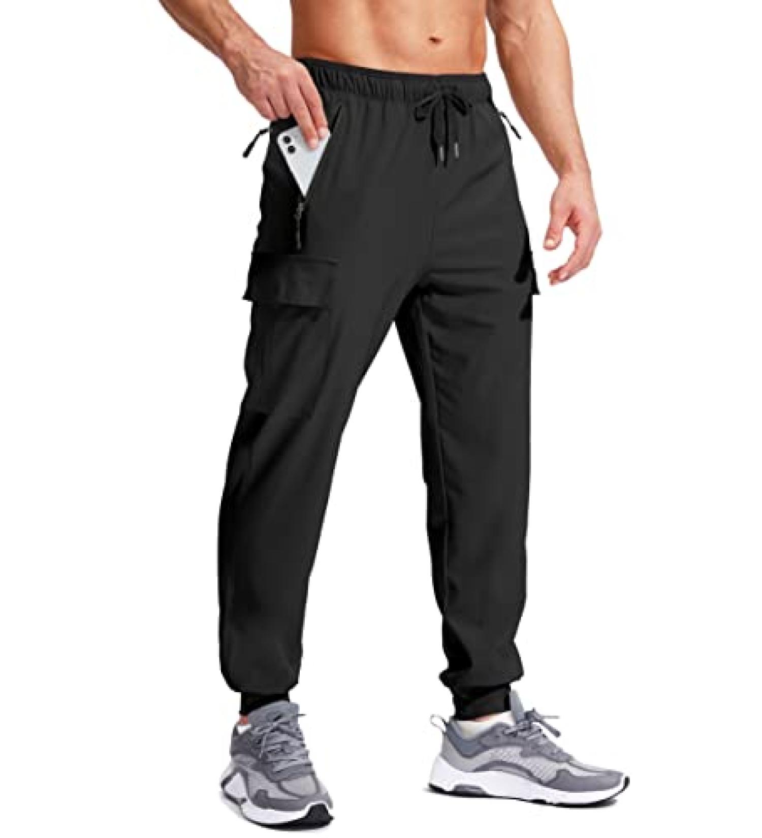 Men's Lightweight Quick Dry Cargo Joggers - Black | Large - Buy Online on GoSupps.com