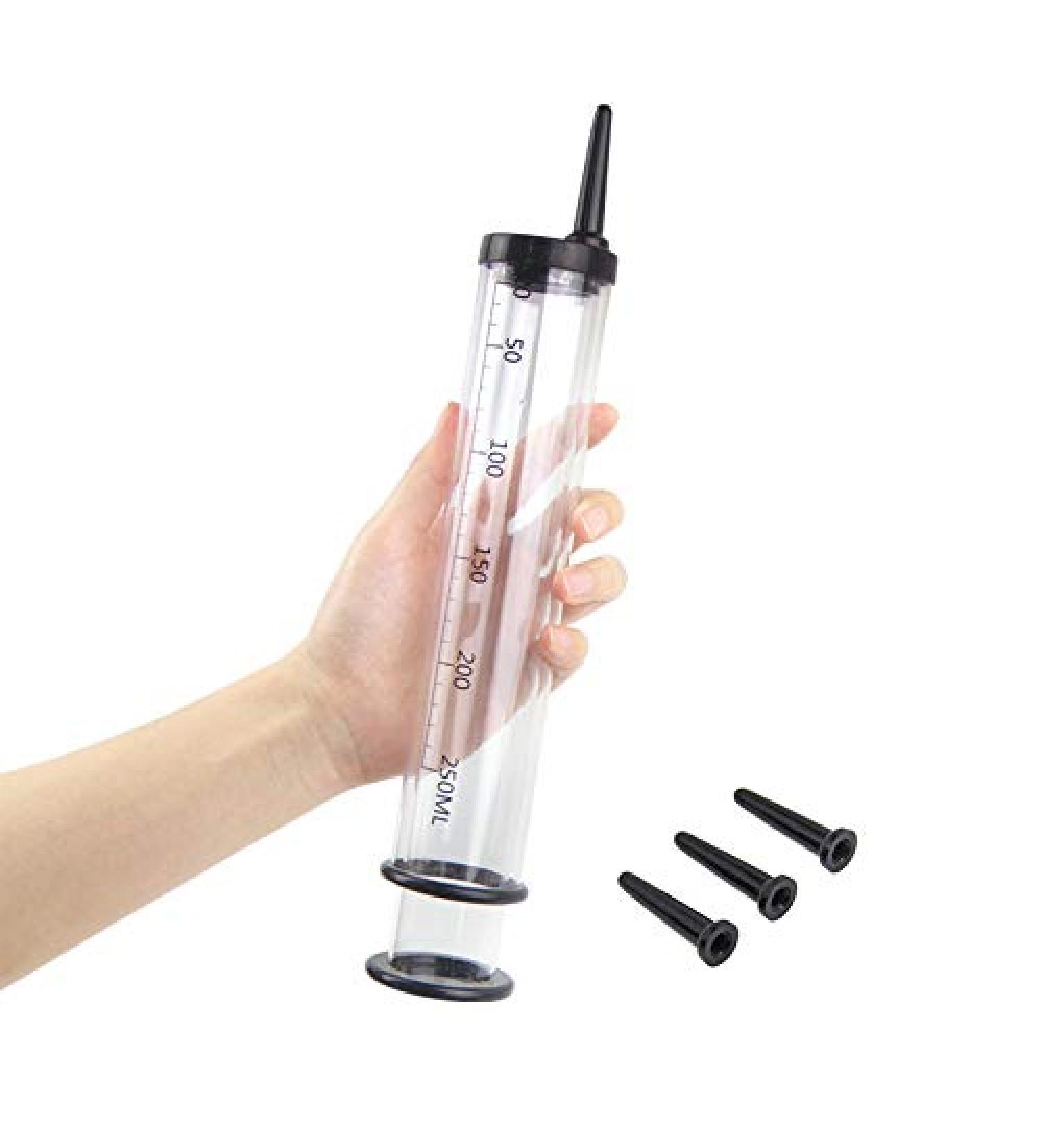250ml Syringe Launcher Applicator - Transparent Health Care Tool with Scale, Smooth Rounded Tip & Cap - Buy Online on GoSupps.com