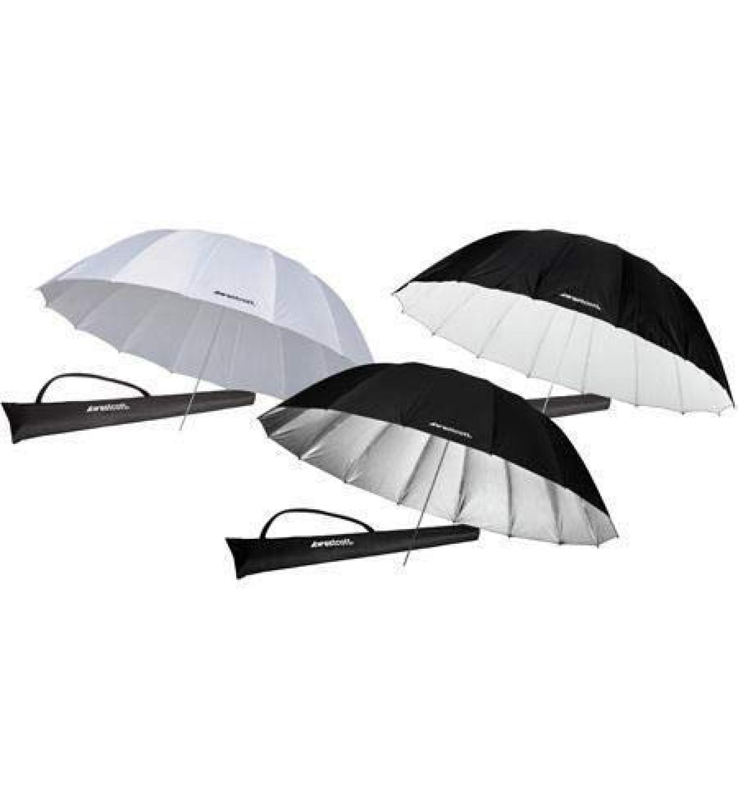 Westcott 7' Parabolic Three Umbrella Kit - White Diffusion, Silver, White/Black - Professional Photography Lighting Set - Buy Online on GoSupps.com