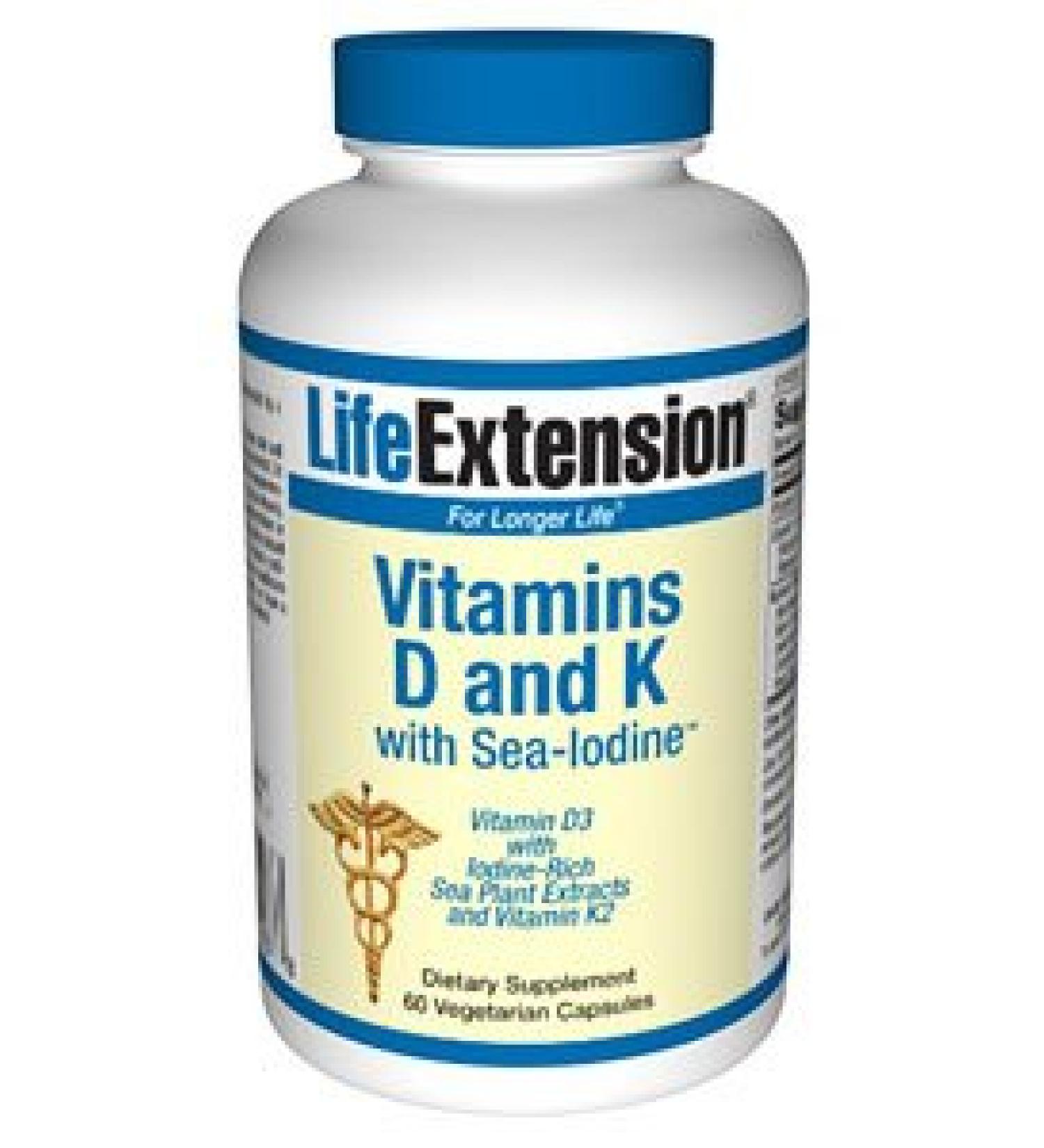 Life Extension Vitamins D and K with Sea-Iodine 60 Capsules