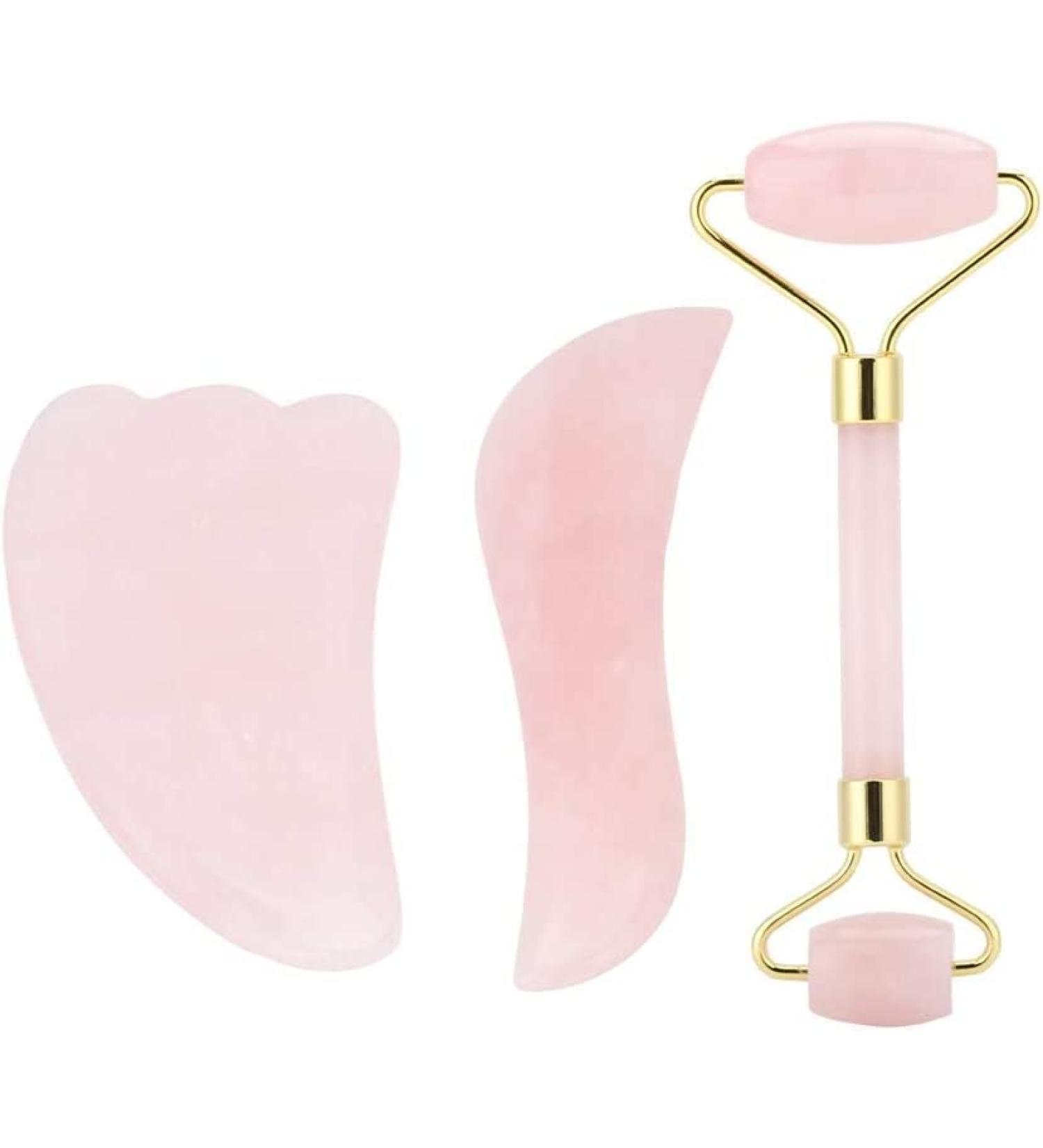 Premium Jade Roller Set - 3-Piece Natural Quartz Massage Tools Including Massage Roller & Scratching Board for Ultimate Relaxation - Buy Online on GoSupps.com