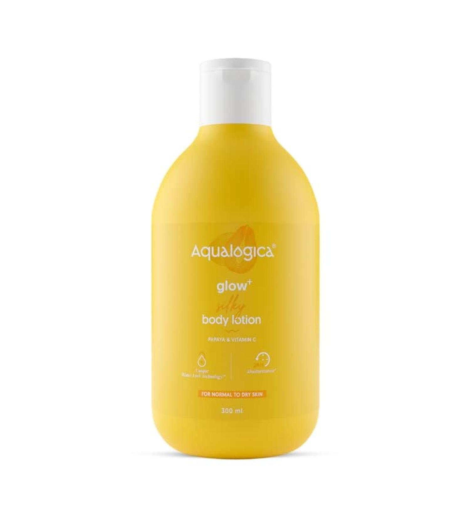 Aqualogica Glow+ Silky Body Lotion with Papaya & Vitamin C - 24HR Moisturization | 300ml (10.1 Fl Oz) - Shop Internationally - Buy Online on GoSupps.com