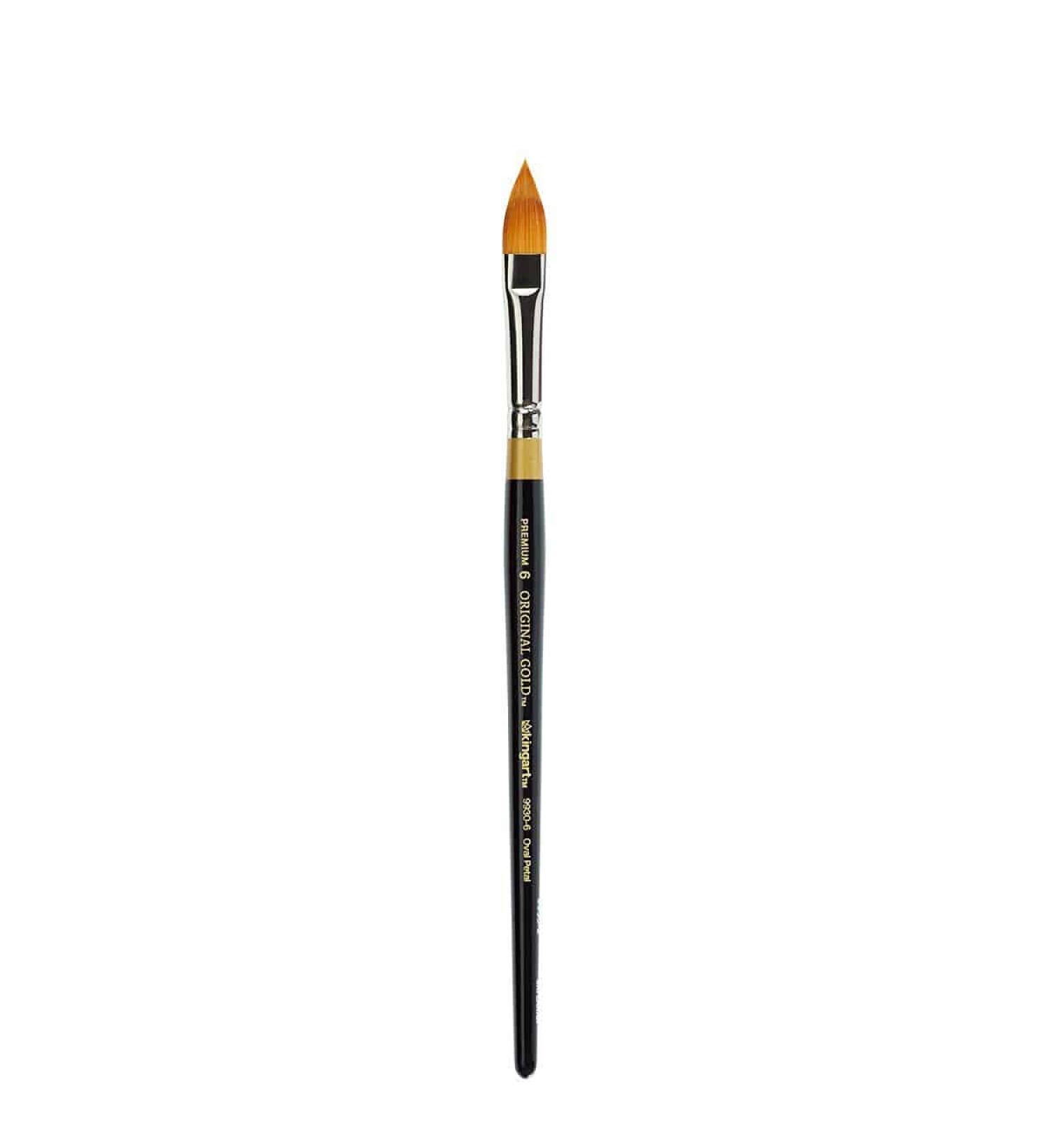 KINGART Original 9930 Series, Size 6 Golden Taklon Oval Flora Petal Brush, Black/Gold (9930-6)