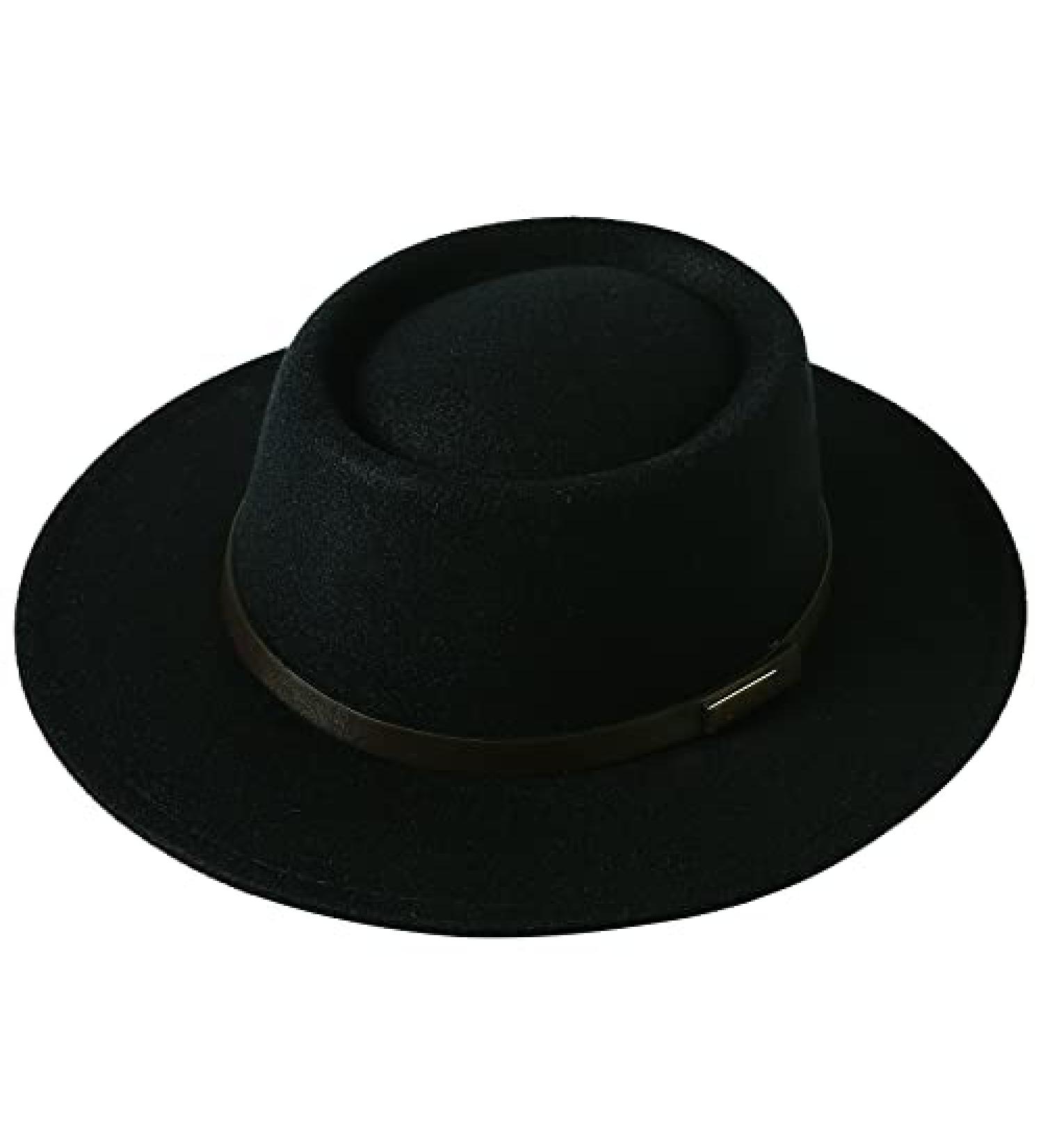 Lanzom Vintage Wide Brim Wool Fedora Jazz Hat - Black Medium - Buy Online on GoSupps.com