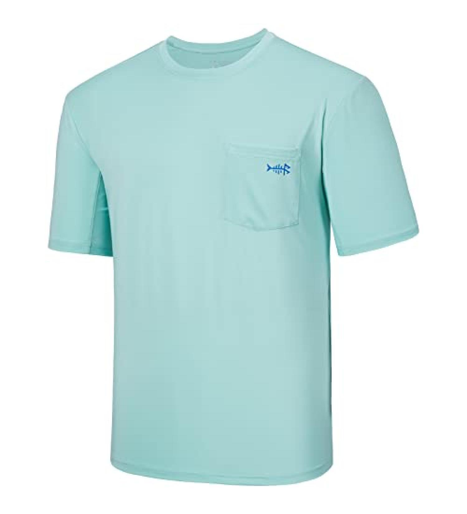 BASSDASH Men's UPF 50+ Performance Short Sleeve Pocket T-Shirt - Seafoam/Vivid Blue - 3XL - Buy Online on GoSupps.com