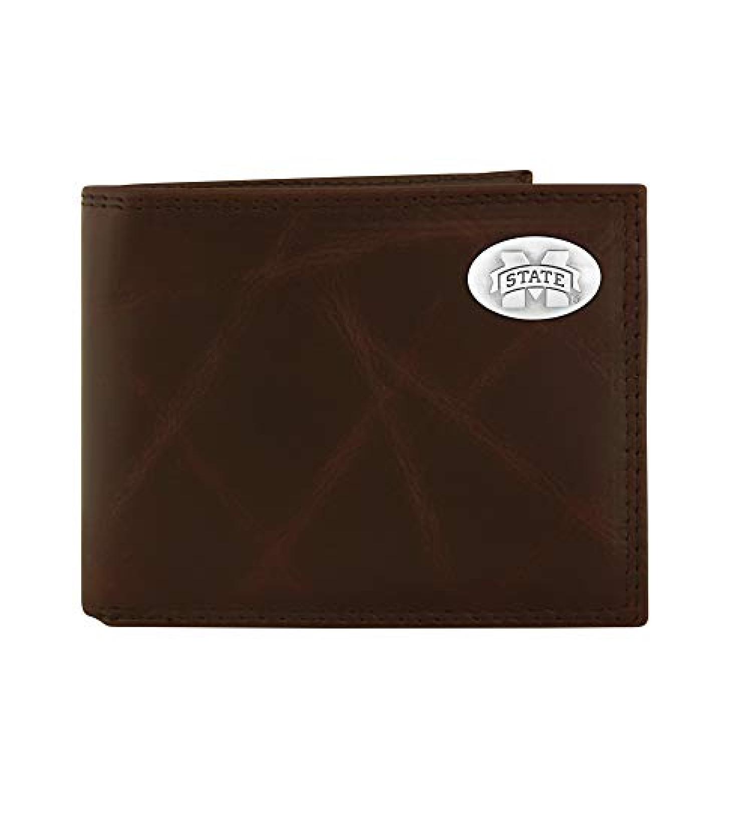 NCAA Mississippi State Bulldogs Zep-Pro Wrinkle Leather Bifold Concho Wallet (Brown)