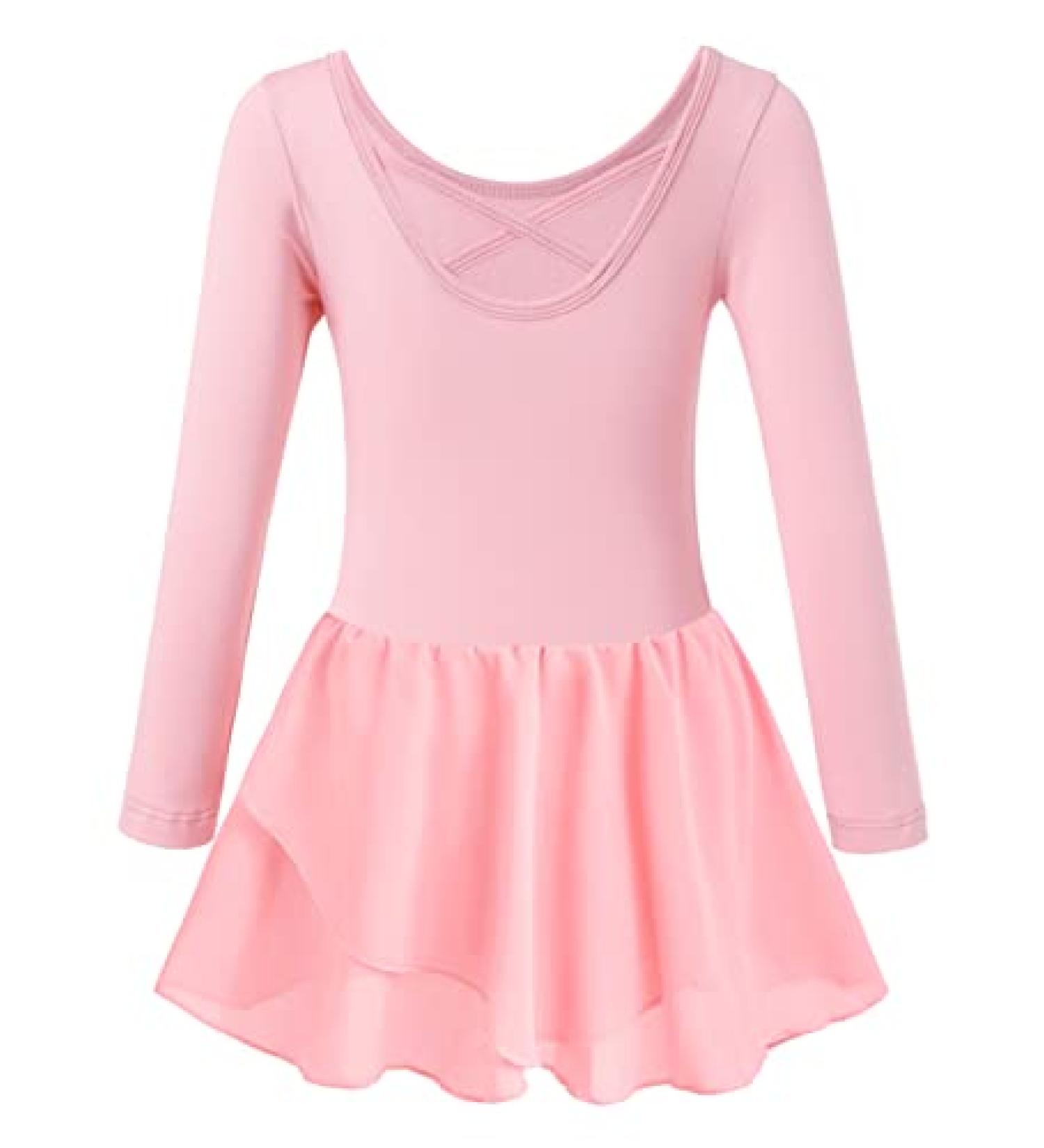 Girls Ballet Leotard with Ruffle Sleeves & Criss-cross Back - Pink, Long Sleeve - Ages 3-4 - Buy Online on GoSupps.com