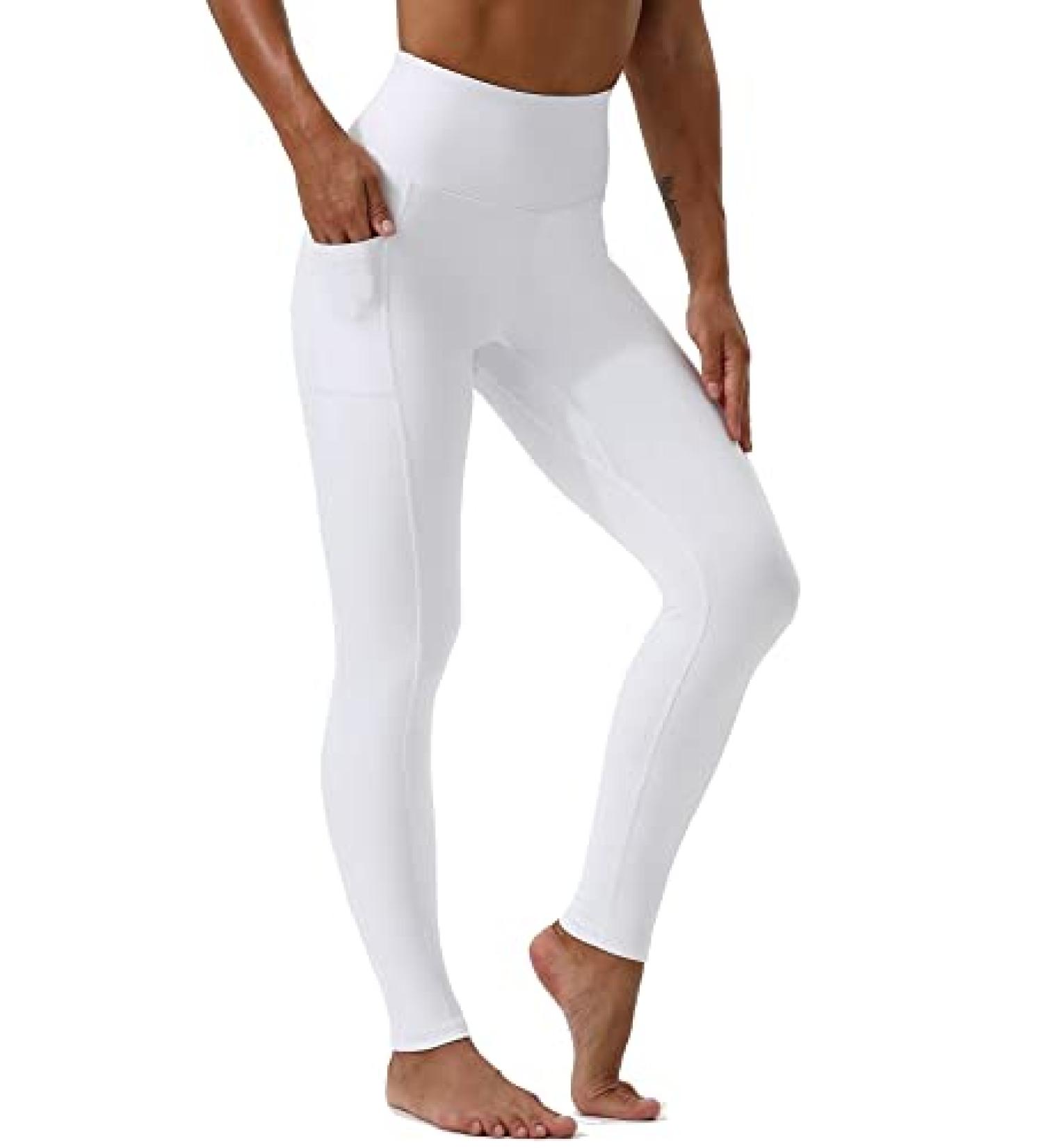 HOTSTUDIO White X-Large Yoga Pants with Pockets | High Waisted Workout Leggings for Women | Tummy Control Athletic Gym Leggings - Buy Online on GoSupps.com