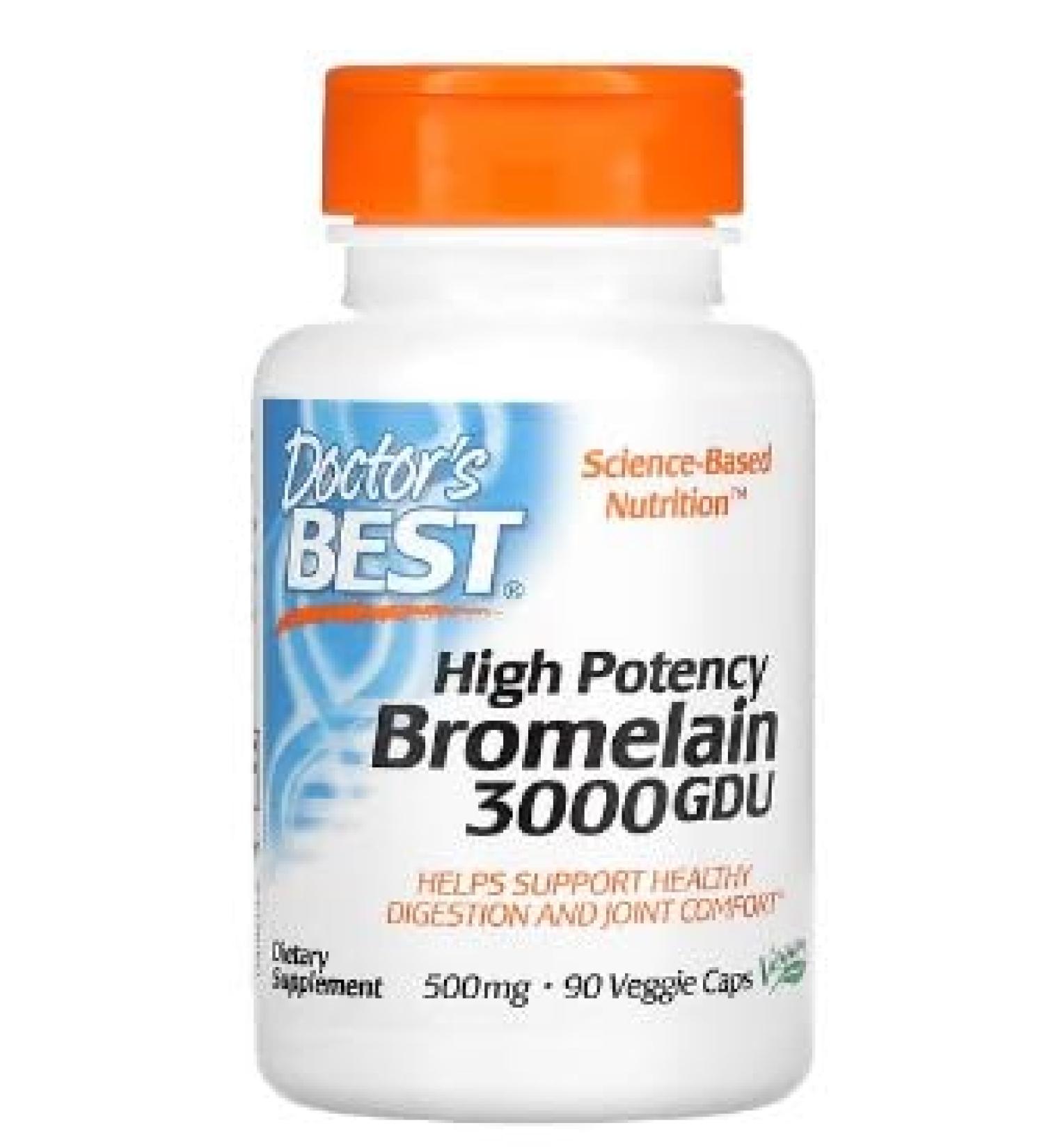 Doctor's Best High Power Bromelain 3000 GDU 500mg - 90 Capsules - Healthy Digestion - Buy Online on GoSupps.com