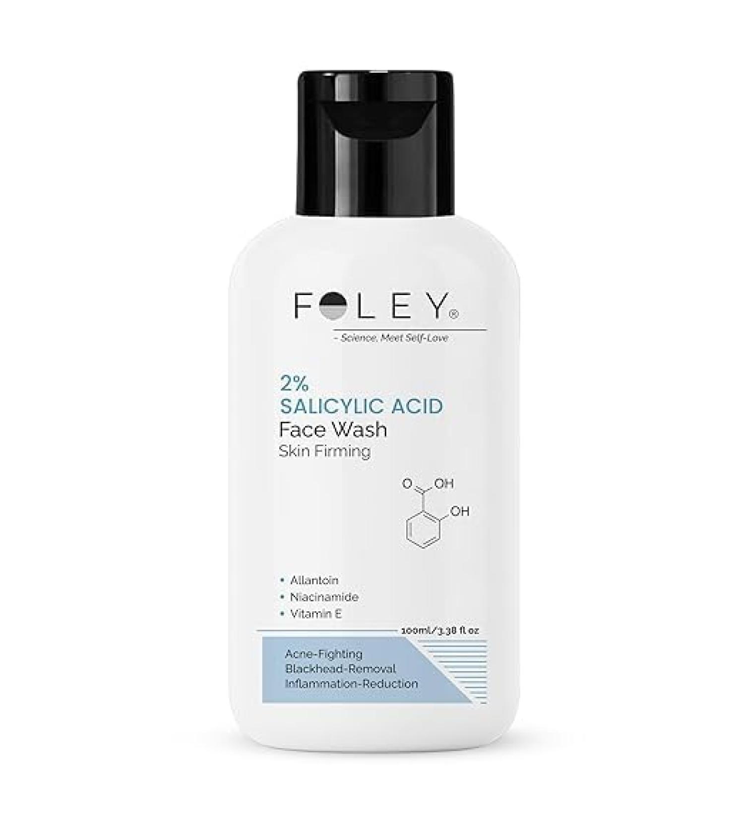 FOLEY 2% Salicylic Acid Face Wash Cleanser with Niacinamide Vitamin E & Allantoin Deep Pore Cleansing for Oily & Acne-Prone Skin - Buy Online on GoSupps.com