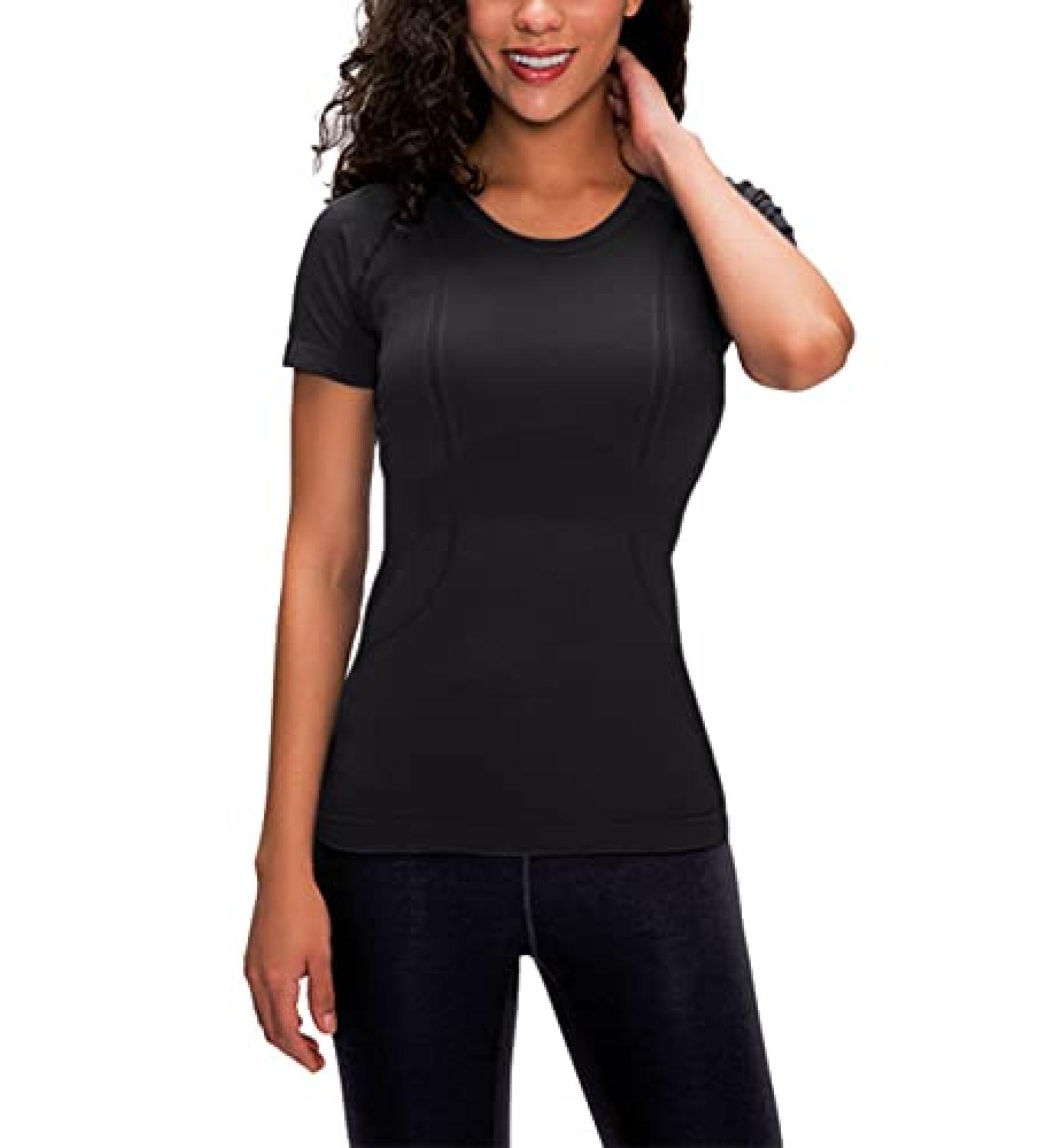Luyaa Women's Long Sleeve Workout Top | Breathable Athletic Shirt for Yoga & Gym | Slim Fit Black XS - Buy Online on GoSupps.com