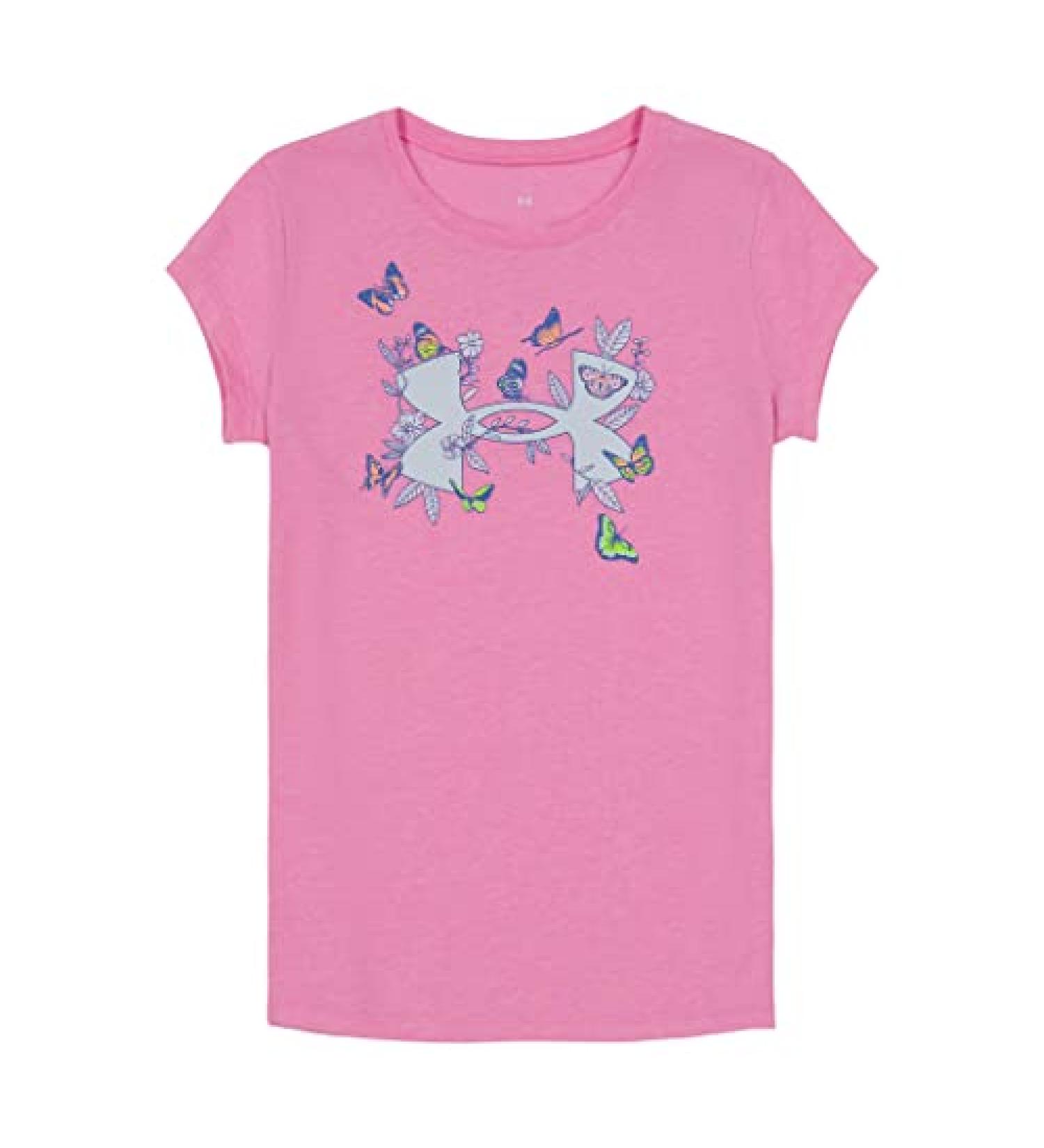 Under Armour Girls' Outdoor Short Sleeve Tee, Stylish Crew Neckline, Logo & Printed Designs Medium Rebel Pink