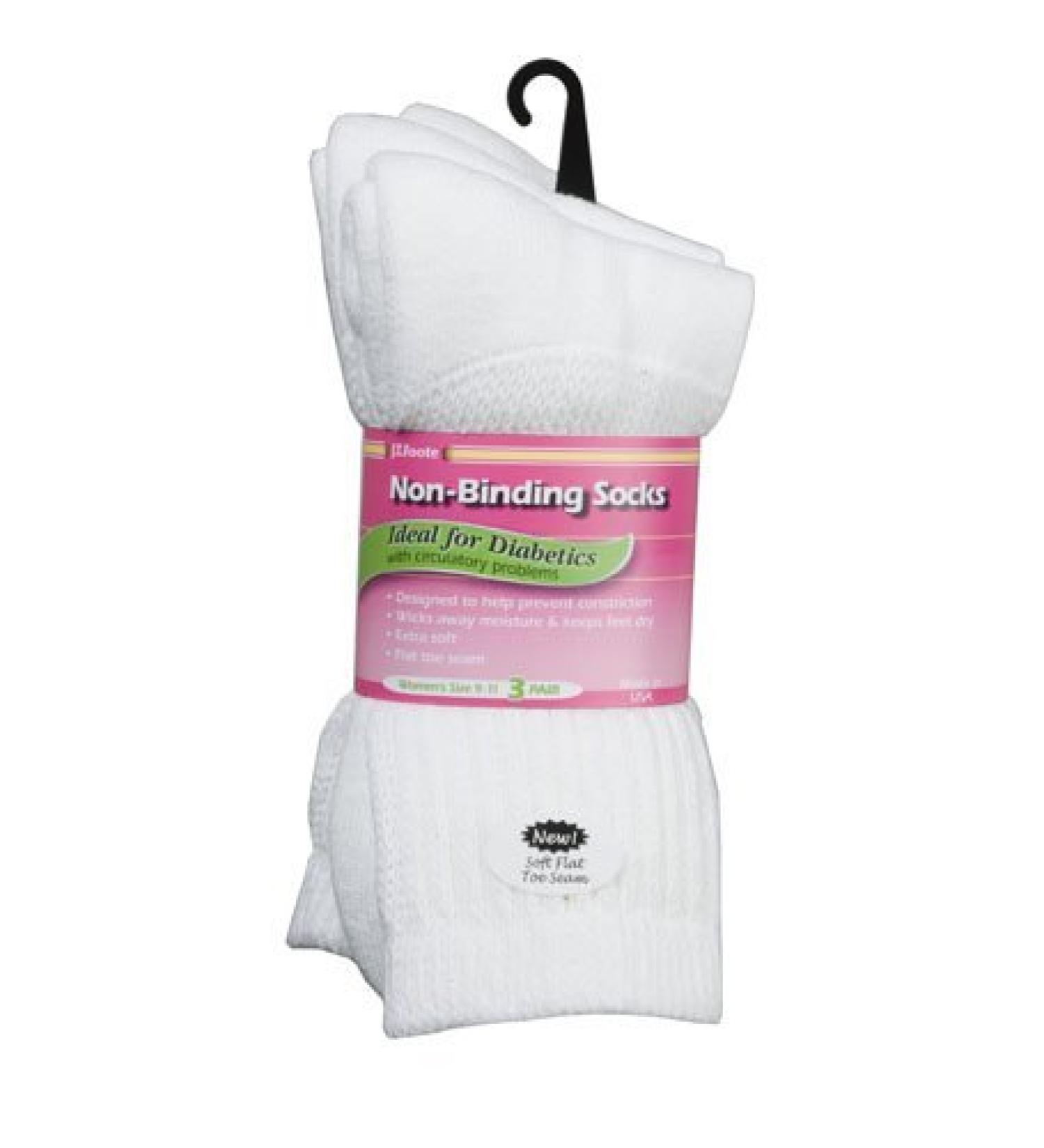 J.T. Foote - Non Binding Diabetic Socks Crew Ladies 3pk - White Size 9-11