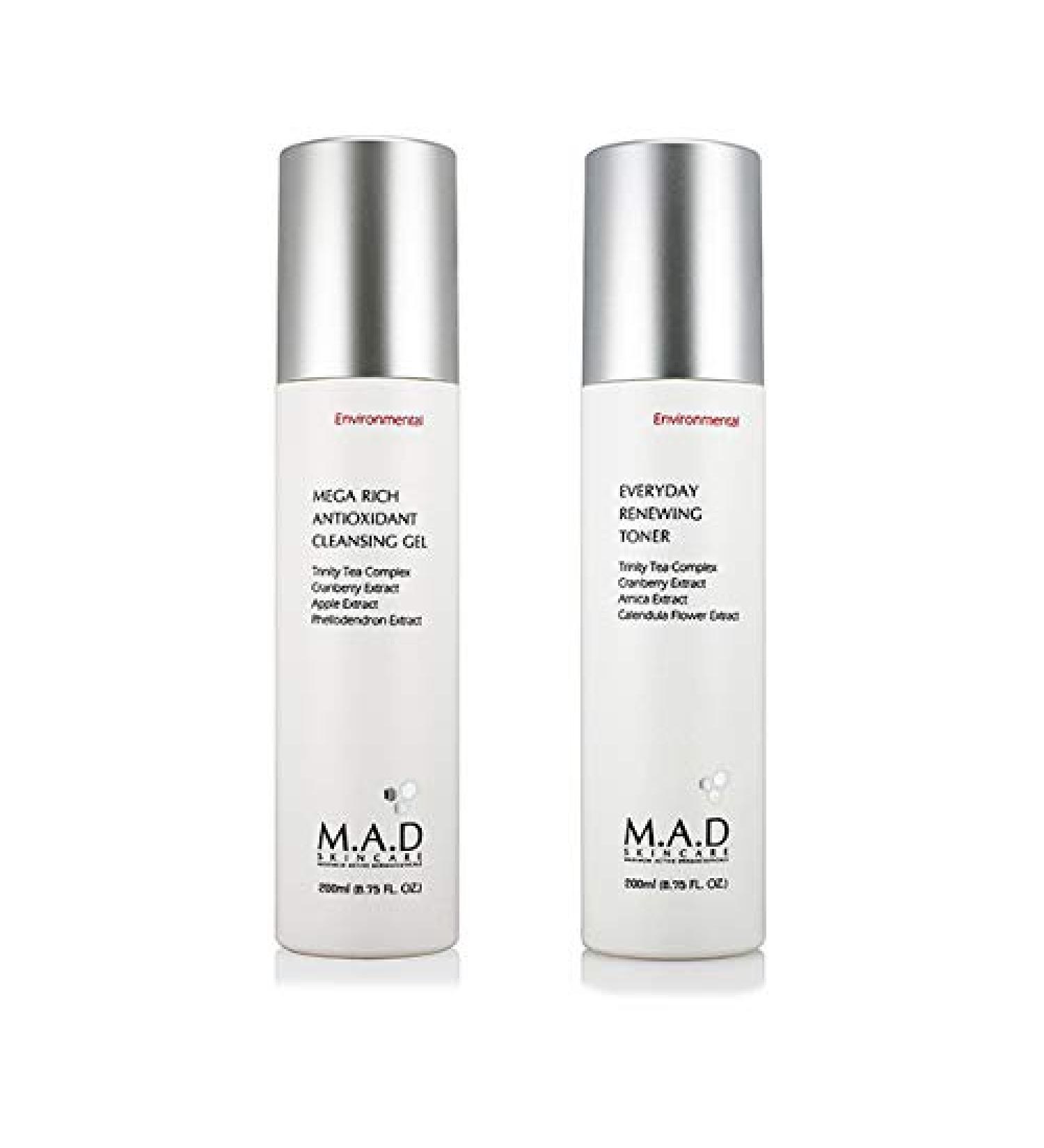 M.A.D Skincare Environmental Duo Set - Mega Rich Antioxidant Cleansing Gel- Everyday Renewing Toner