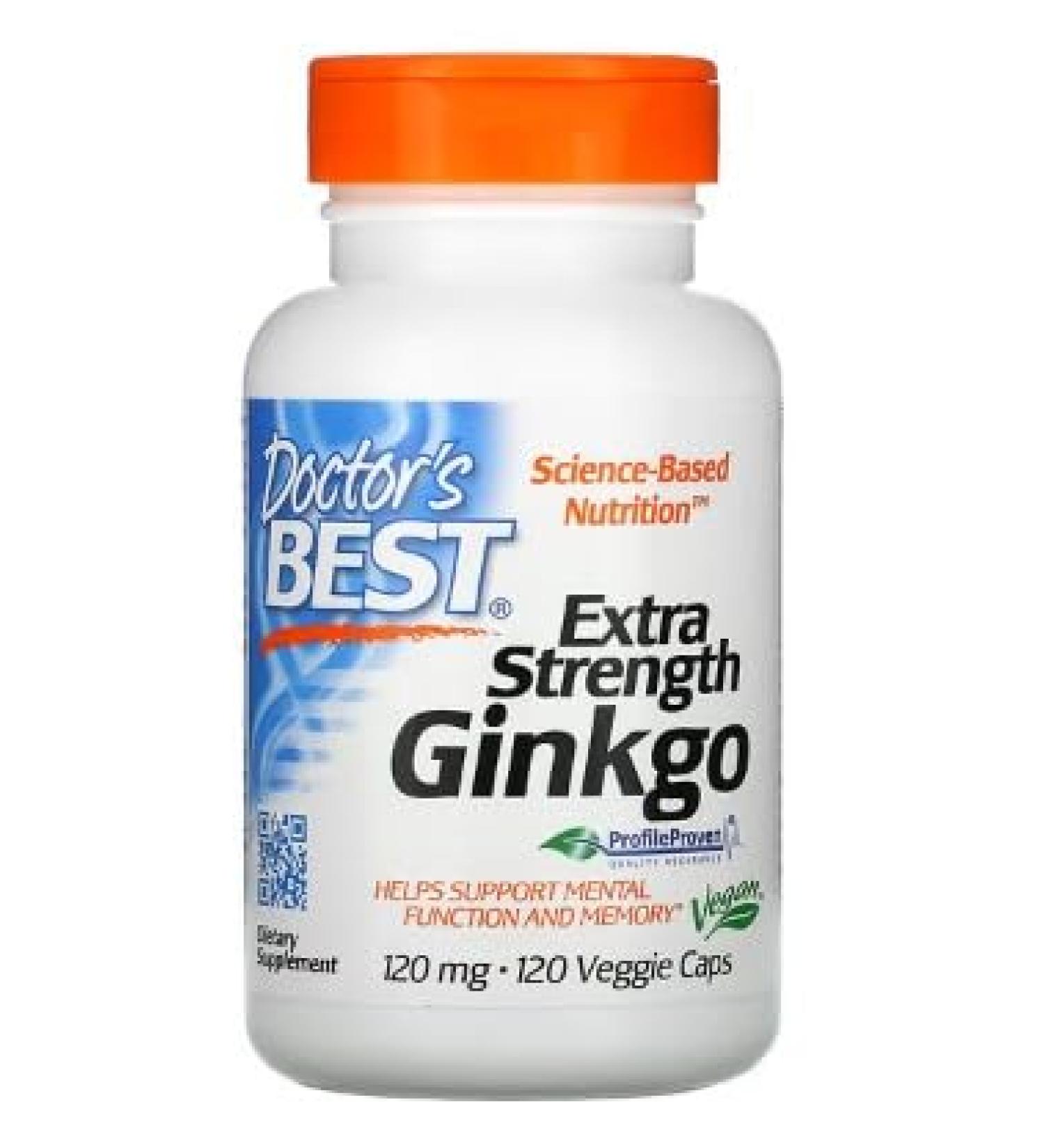 Doctor's Best Ginkgo Biloba Extra Strong - 120mg - 120 Vegetable Capsules | Memory and Circulation Support - Buy Online on GoSupps.com