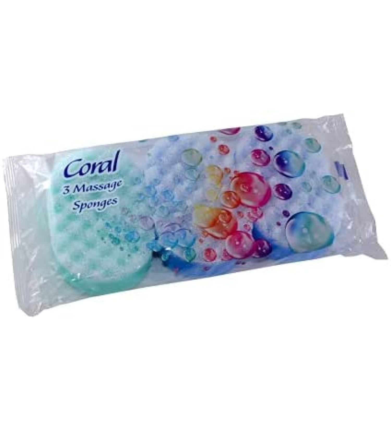 3 x Single Pack Of Coral Bath Massage Sponges Multi Colour Family Pack - Buy Online on GoSupps.com