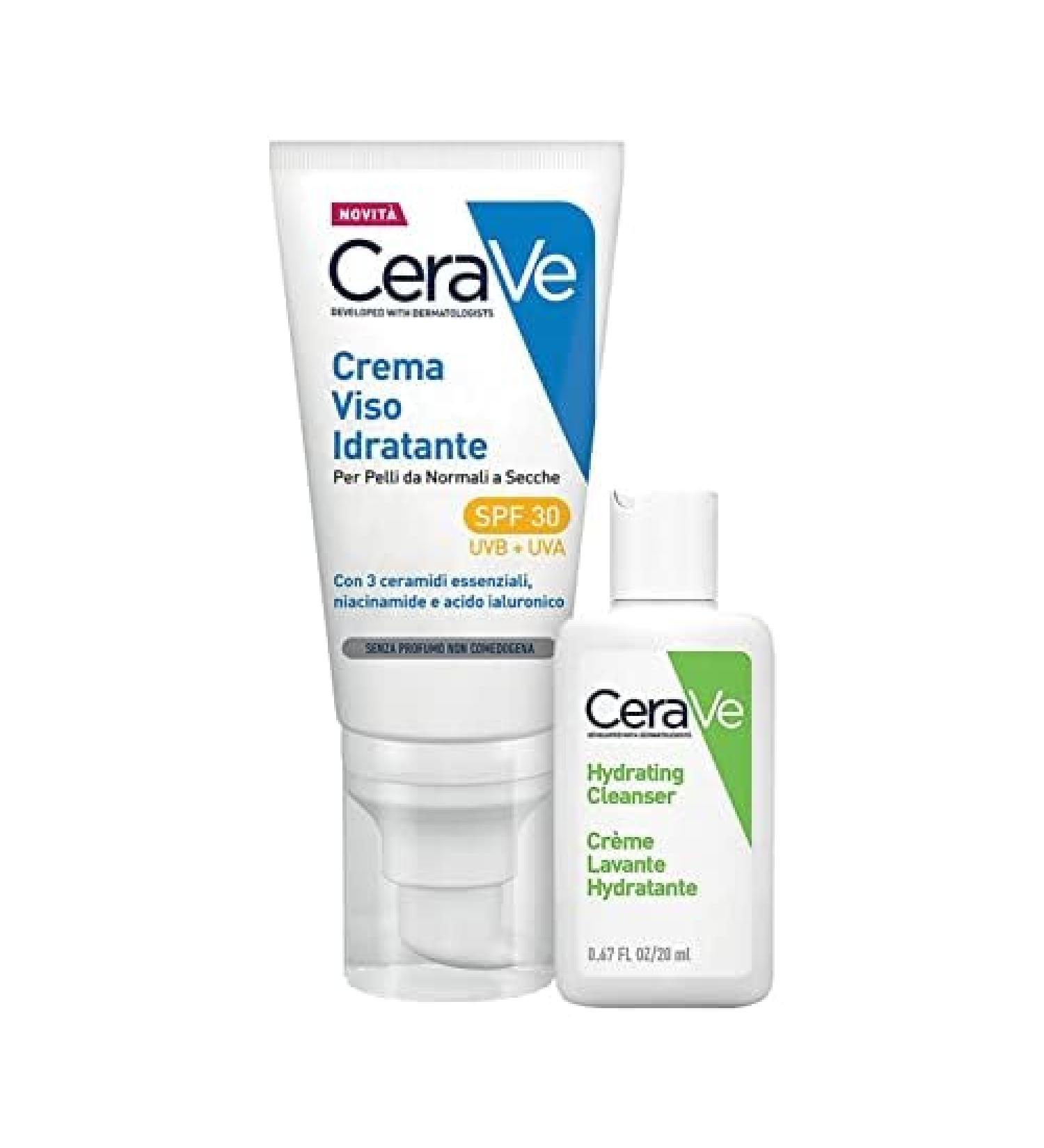 CeraVe Face and Travel Kit Moisturizing Cream SPF 30 for normal to dry skin with hyaluronic acid 52 ml + Facial Cleanser for normal to dry skin 20 ml