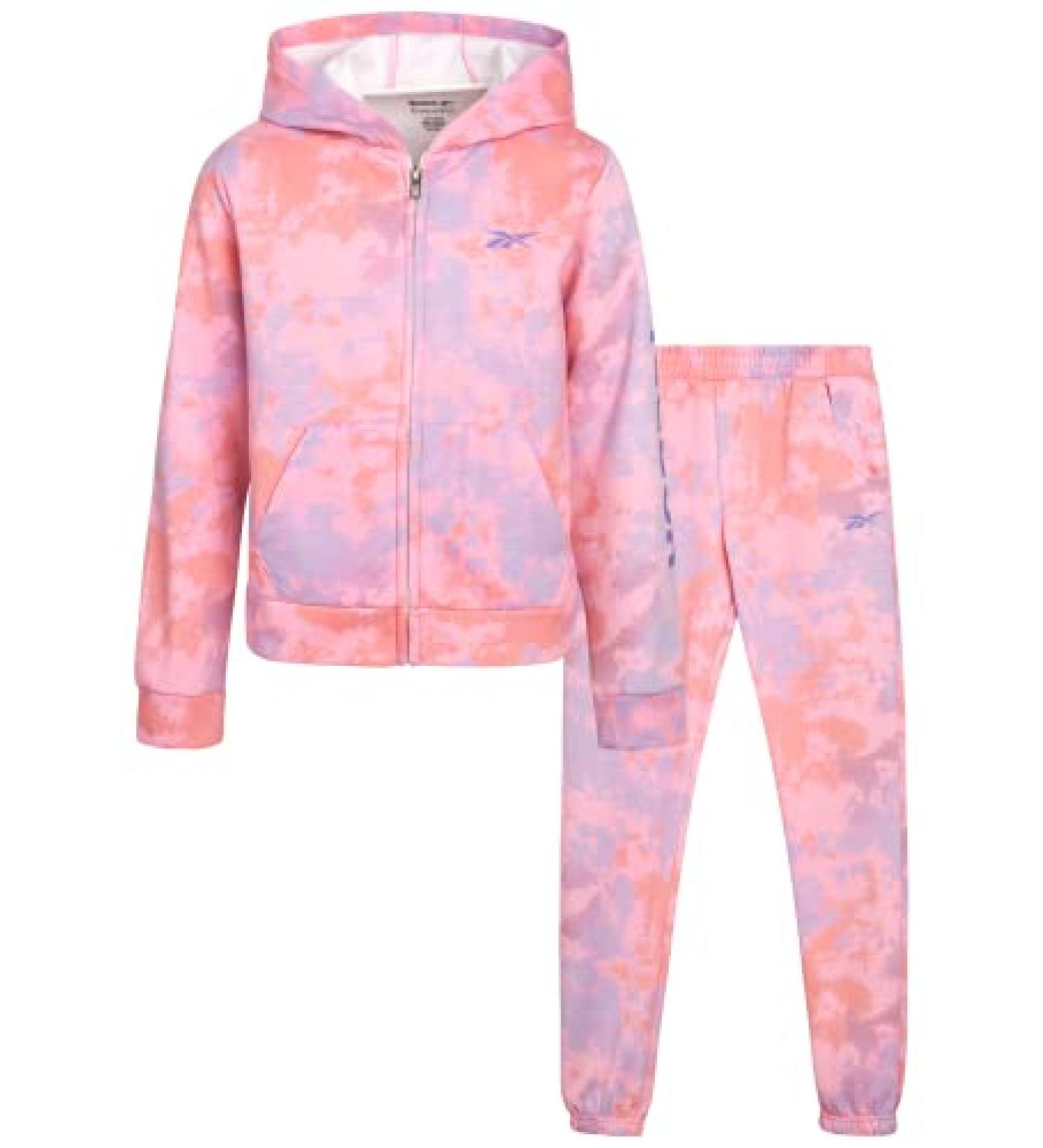 Reebok Girls' 2-Piece Tie Dye Sugar Plum Jogger Set, Size 4-12 | Hoodie Sweatshirt and Sweatpants Sweatsuit - Buy Online on GoSupps.com