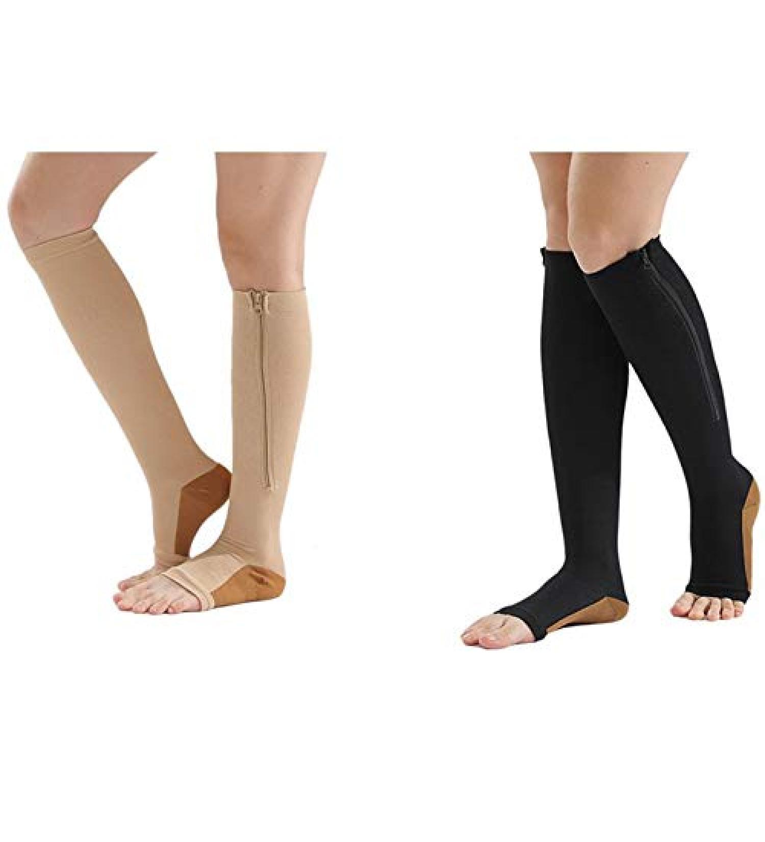 Buy Pyugxab 2 Pair XXL Black Compression Stockings - Open Toe Knee-Supported Nylon Zip for Optimal Leg Support - Buy Online on GoSupps.com