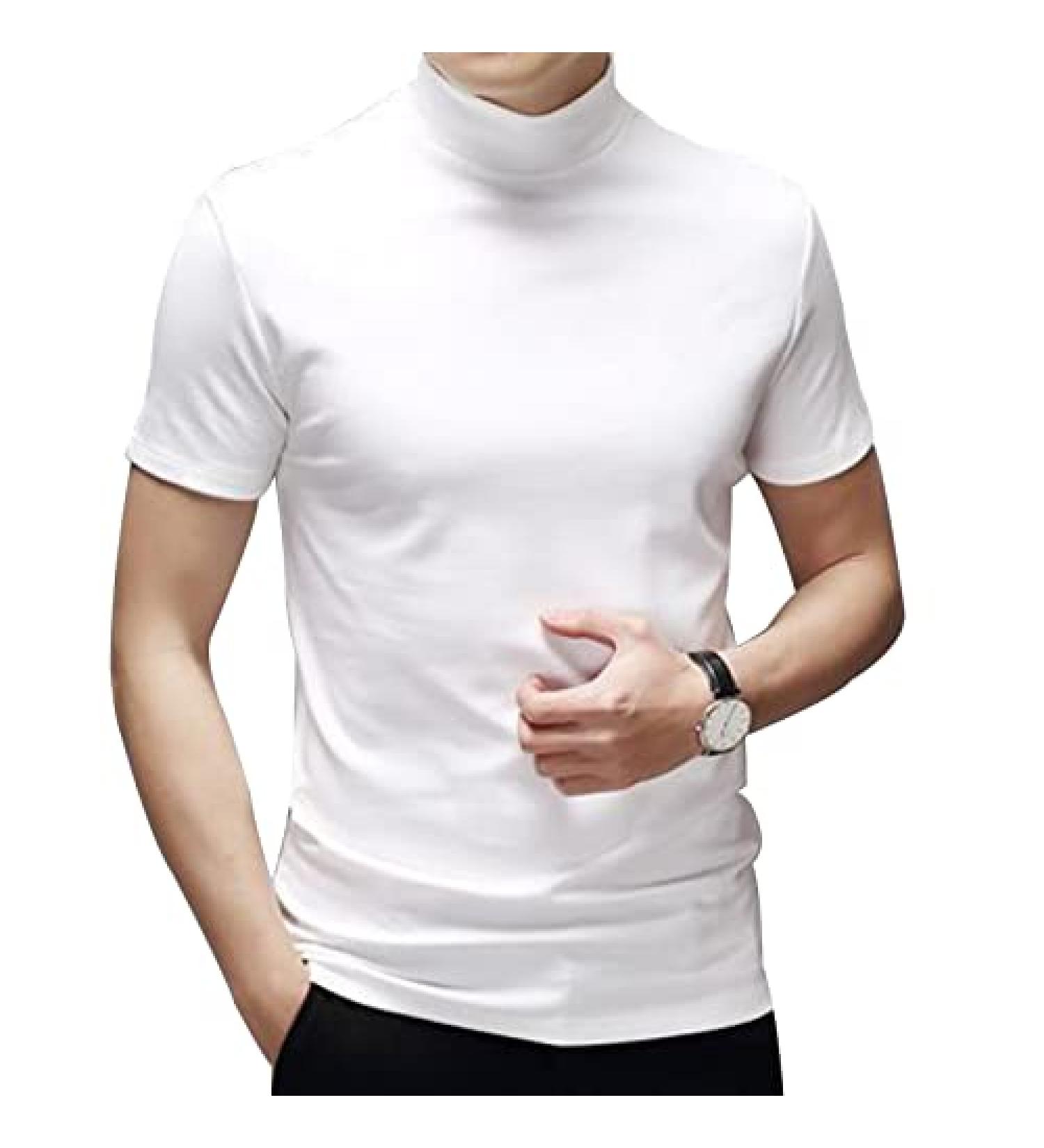 Men's Short Sleeve Mock Turtleneck Casual Pullover T-Shirt - 3XL White - Buy Online on GoSupps.com