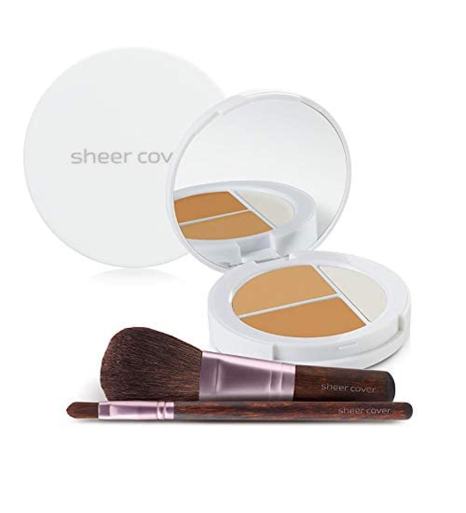 Sheer Cover Flawless Face Kit - Tan Shade Mineral Foundation & Highlight Trio with Brushes - Buy Online on GoSupps.com