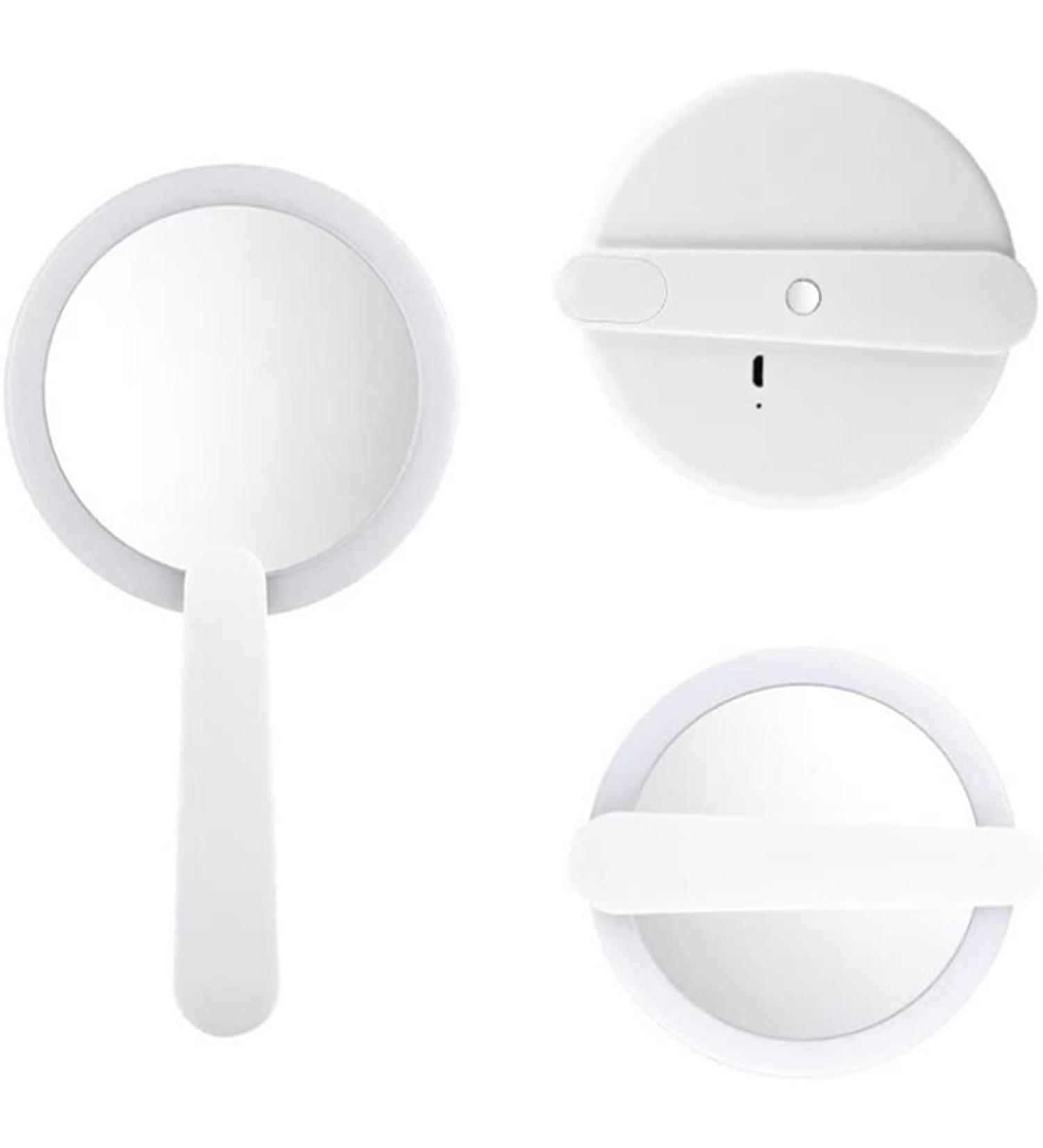 Handheld Lighted Mirror  Rechargeable Hand Mirror  Portable Makeup Lighted Mirror with Swivel Handle Travel Vanity Light up Mirror(White) White1  usb Charge